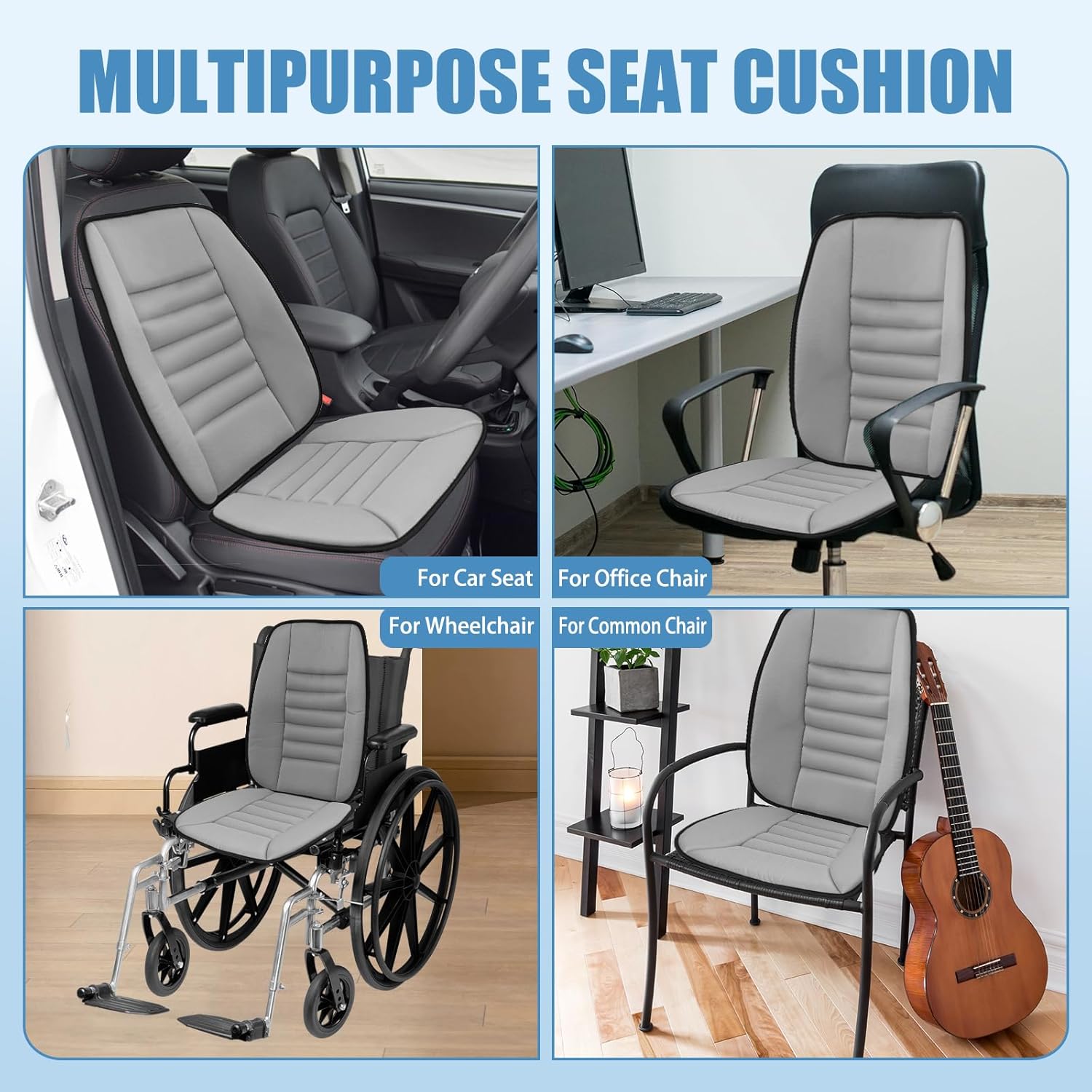 Car Seat Cushion, Memory Foam Cushion for Car Seat, Lumbar Support Pillow, Seat Cushion for Full Back and Seat, Ideal for Car Seat Driver, Office Chair, Wheelchair and Back Pain Relief (Gray)