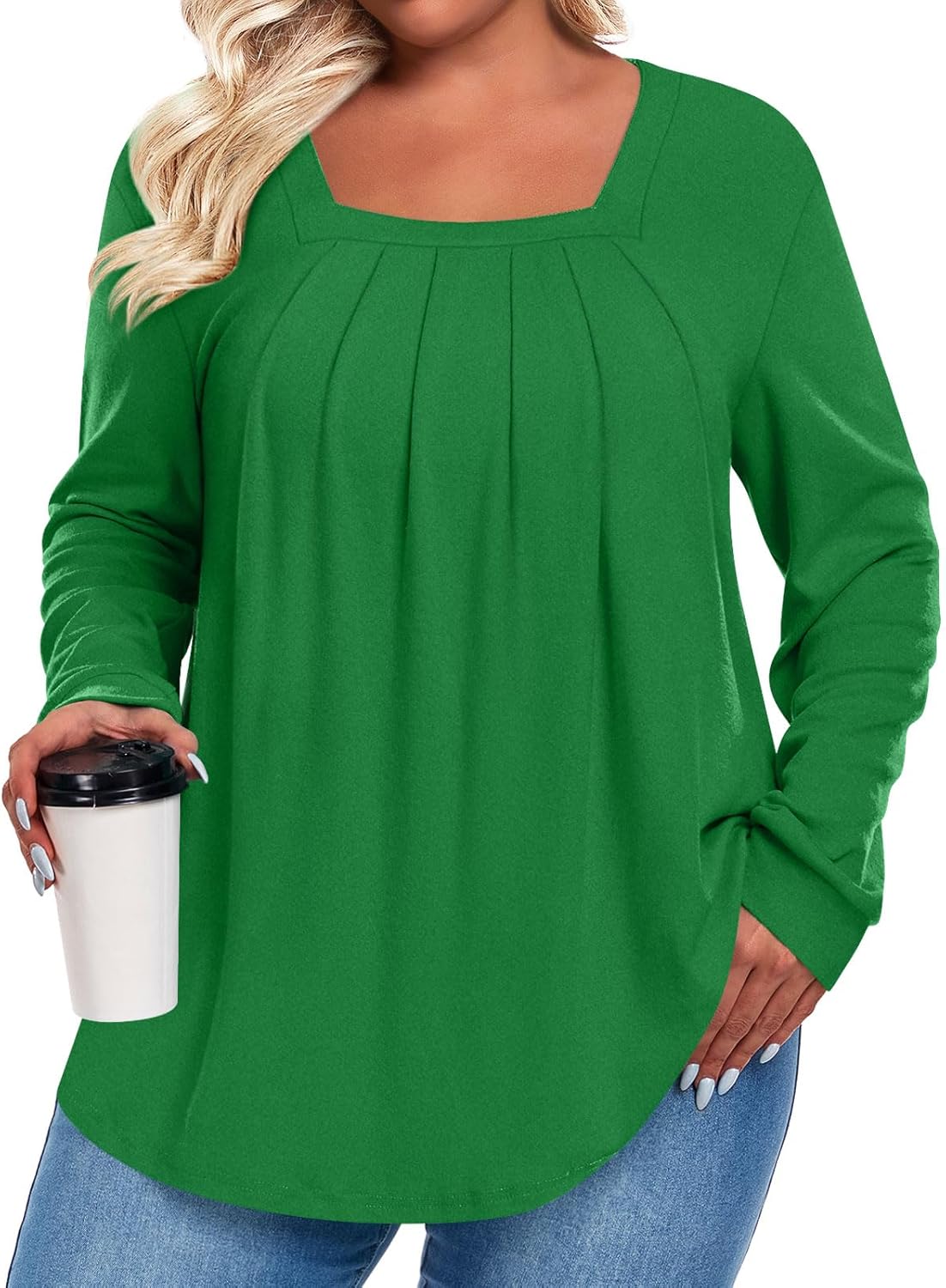 Anymeet Plus Size Tops for Women Long Sleeve Tunic Casual Shirts Square Neck Blouse 1X-5X - Image 3