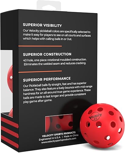 Miniatura 2 de Velocity Pickleballs de primera calidad - Certificado USAPA  Diseño de 40 agujeros para un máximo rendimiento al aire libre  Tamaño y peso oficiales