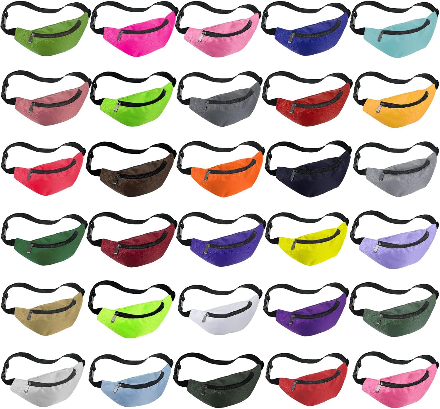 Saintrygo Neon Fanny Packs Adjustable Waist Fanny Bags Assorted Color Oxford Cloth Waist Pack with Zipper for Women Men Workout Traveling Running Outdoor Rave 80s 90s Party Supply, 30 Colors(30 Pcs)