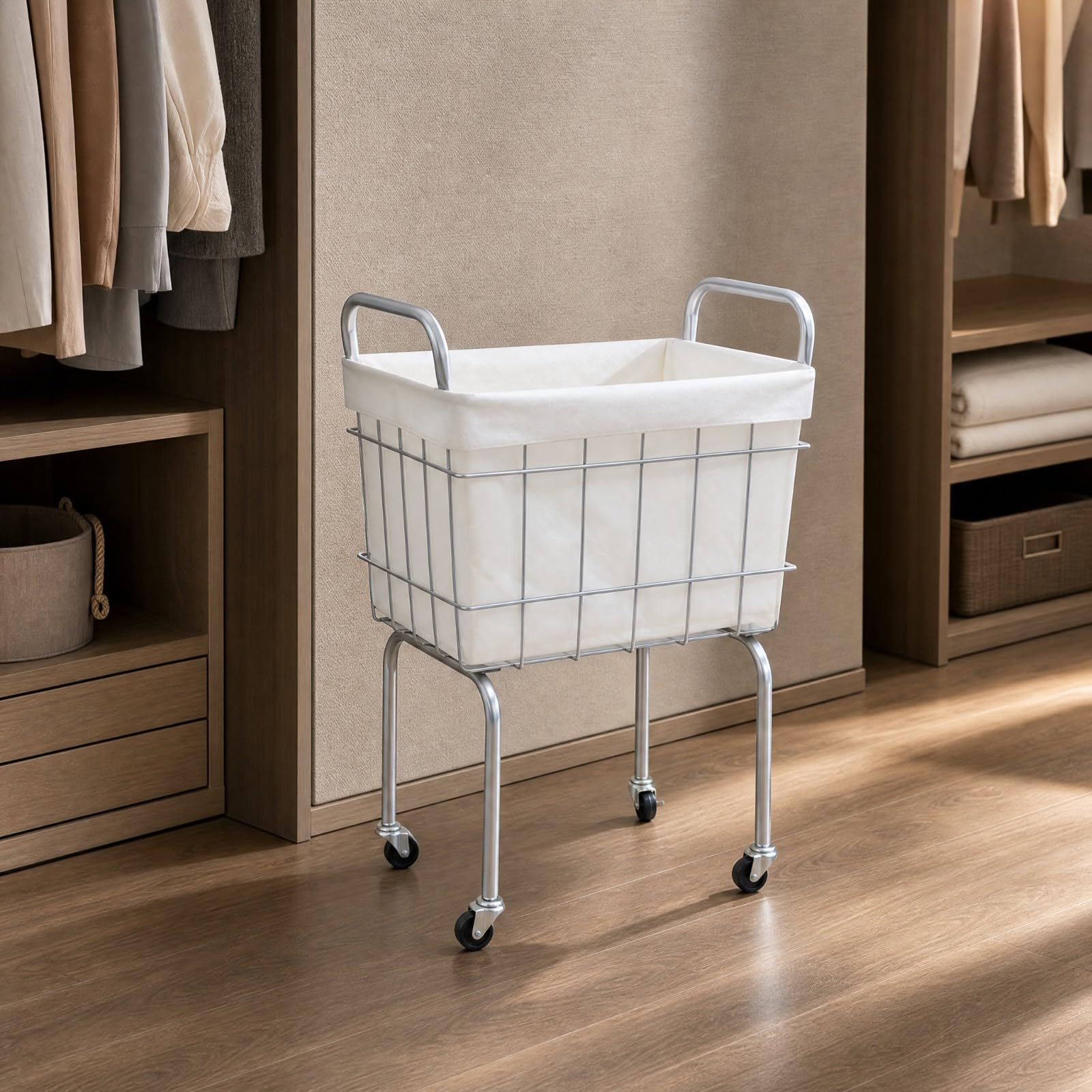 Cesto Ropa Rectangular Reforzado Cesta Lavandería con Ruedas Compacto Cesto Ropa Forro Extraíble para Hogar