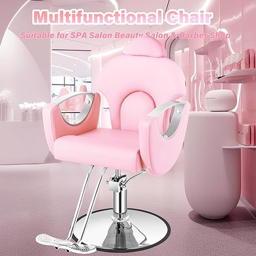 Vista 26 de Silla de peluquería de salón, silla reclinable para estilista, silla de pelo con bomba hidráulica resistente, sillas giratorias de 360 grados