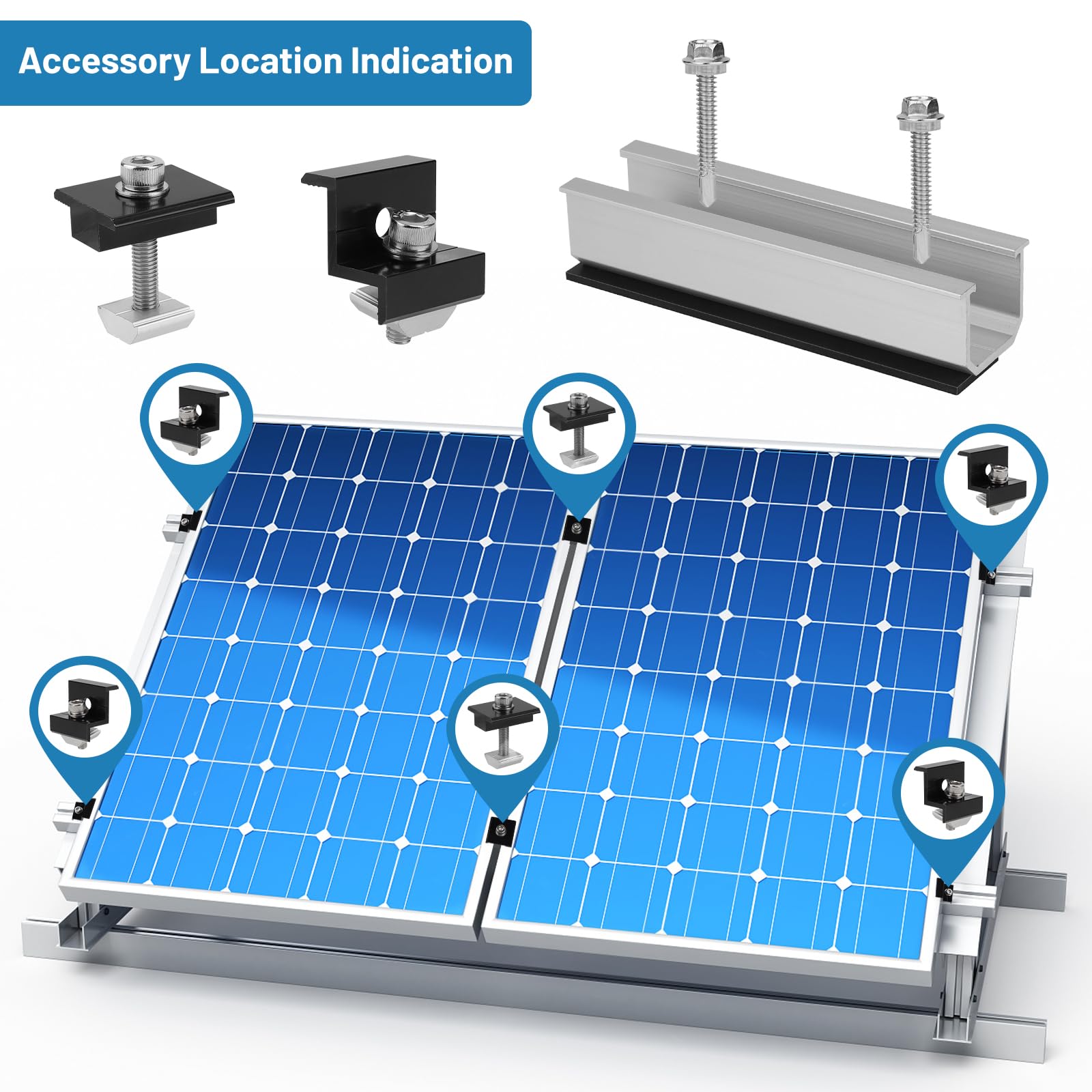 EXLECO Kit de montage pour toit plat 8 x 12 cm Support de panneau solaire Ensemble de montage pour mini-centrale électrique de balcon Support de module photovoltaïque Rail de montage pour toit plat