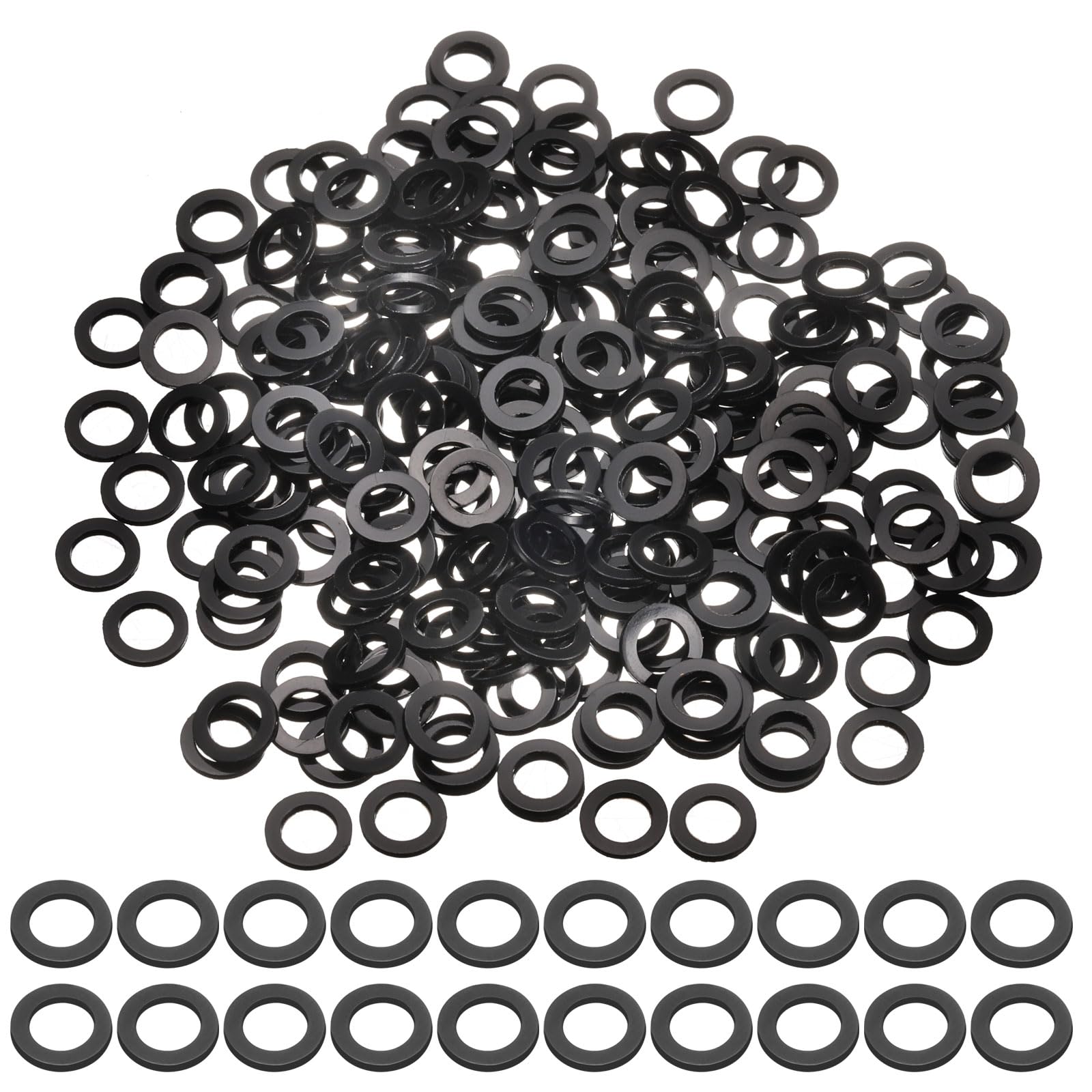 sourcing map 240 Pcs M5 PVC Flat Washers 5mm ID 8mm OD 0.5mm Thick Plain Washer Grommets Plastic Sheet Gasket Fastener Sealing Spacer Gasket Ring Water Hose Washers, Black