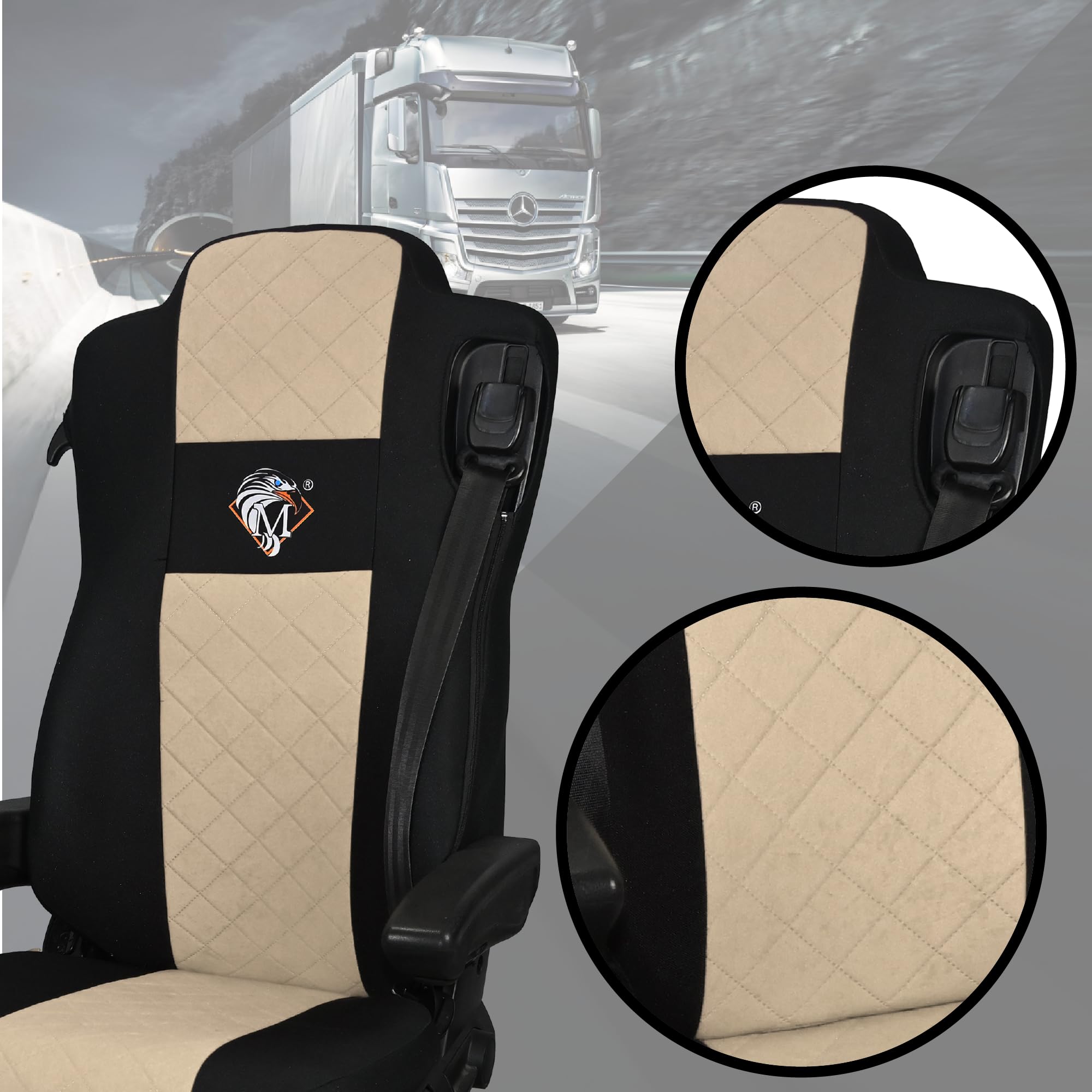 SABA Funda de Asiento para Mercedes ACTROS MP4, AROX de 2011, MP5 de 2019, Asiento de Pasajero sin suspensión Beige Accesorios de protección para Asientos de Camiones