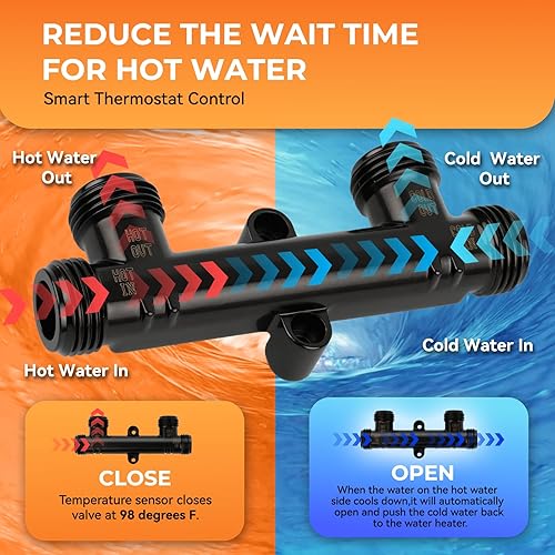 Miniatura 5 de WP596816 Válvula de sensor de latón mejorada con revestimiento negro para sistemas de bomba de recirculación de agua caliente. Reemplaza 367010,