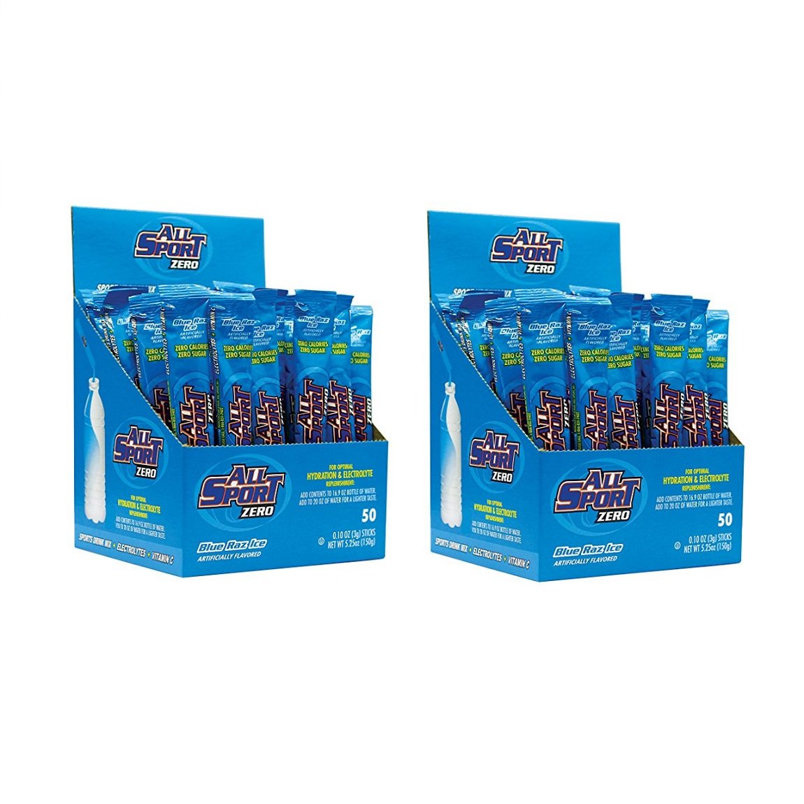 All SportPowder Hydration Stick, Zero Calorie, Performance Electrolyte Drink Mix, Sugar Free, 2x Potassium, Blue Raz, 50 CT