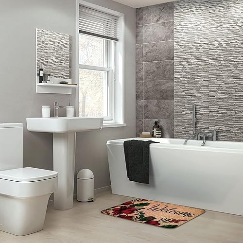 Miniatura 7 de Tapete de bienvenida floral escarlata, tapete con temática de flores rojas, decoración de primavera, tapete de puerta delantera, decoración del