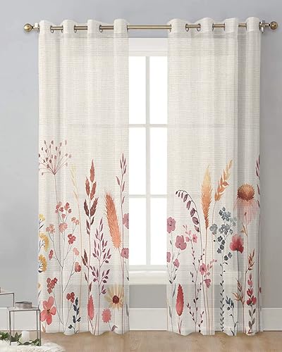 Miniatura 2 de Cortinas traslúcidas con diseño de hojas y flores de granja de 39 pulgadas de largo, juego de 2 paneles de cortinas para cocina, dormitorio, sala de