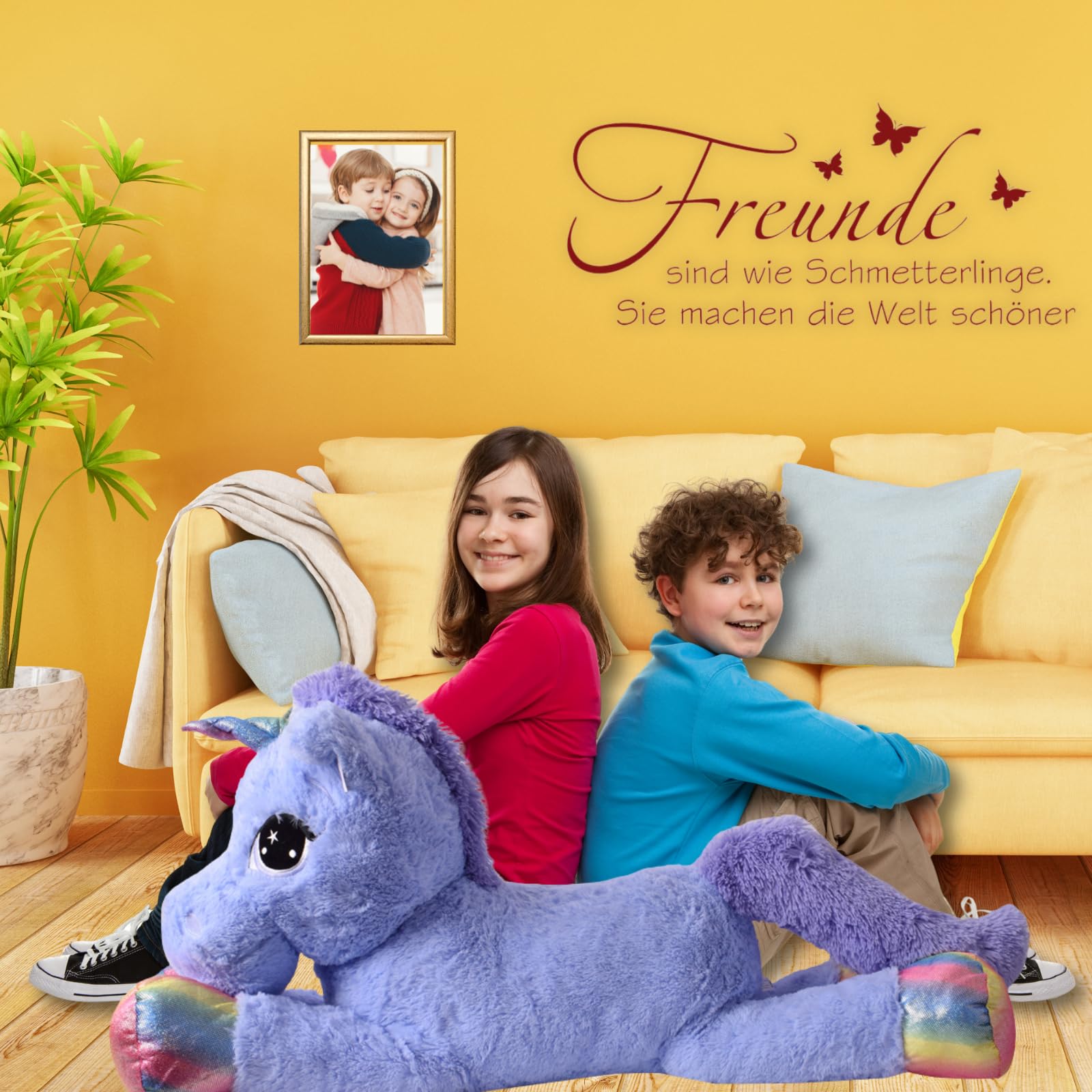 TE-Trend Flauschiges Stoffeinhorn 110 cm - perfektes Plüscheinhorn für kuschelige Stunden & magische Abenteuer - Zauberhaftes Kuscheleinhorn - Einhorn-Kuscheltier für kreative unvergessliche Momente