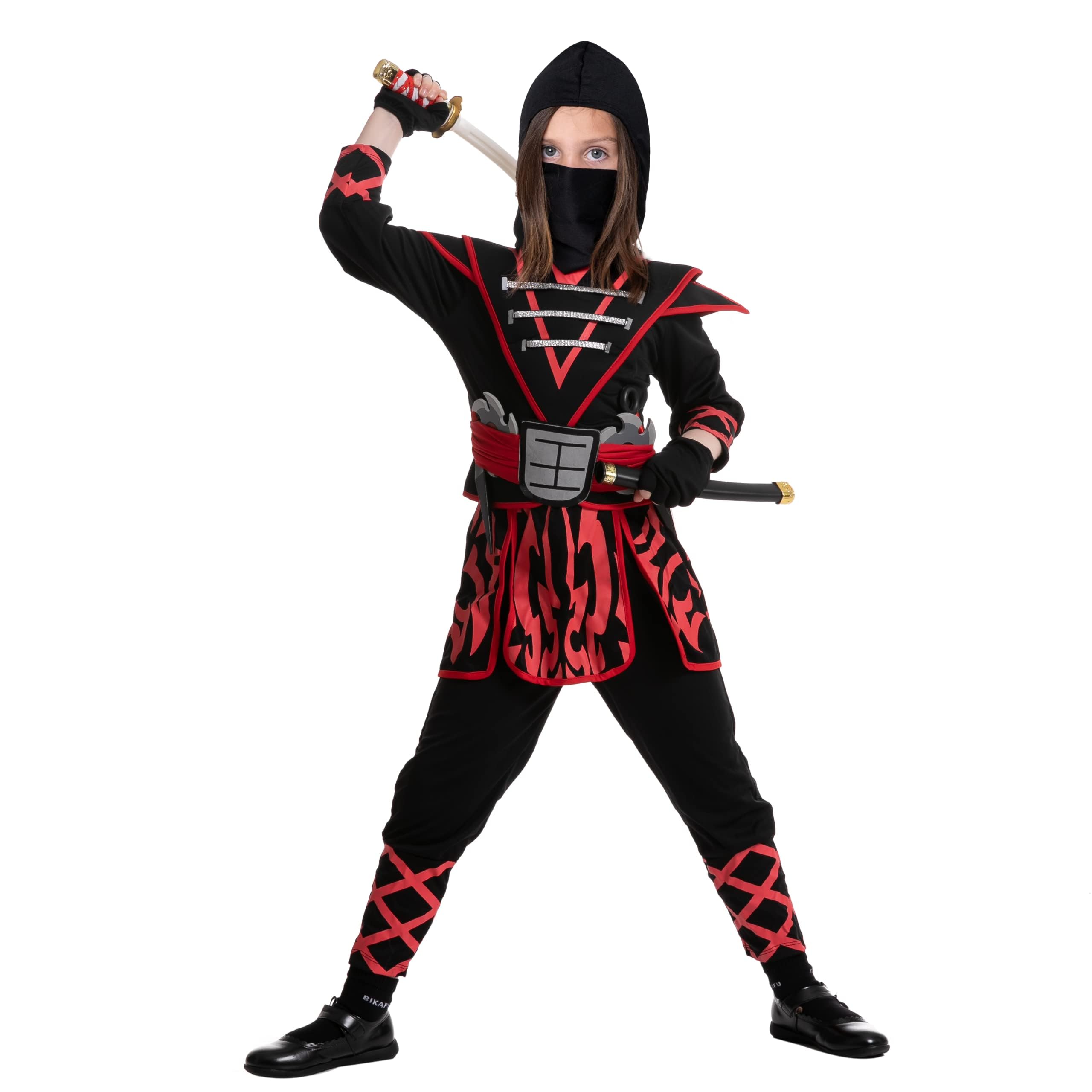Spooktacular Creations Kids Ninja Costume, Samurai Red Ninja Costume for Girls Halloween Parties, Themed Parties (Medium (8-10yr))
