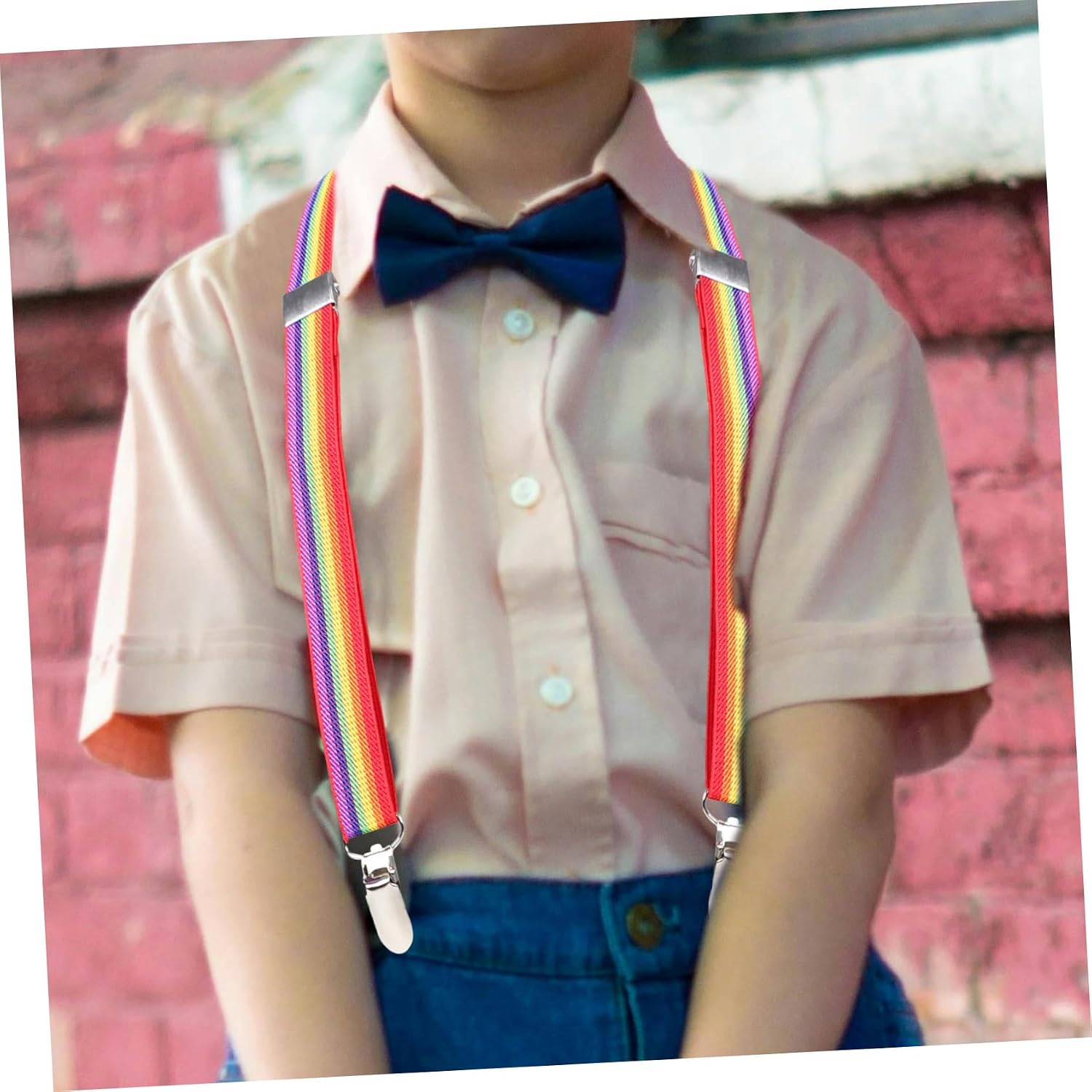 CALLARON 2pcs Striped Boy Girl Rainbow Suspenders Clip Elastic Boy Girl Suspenders Belt