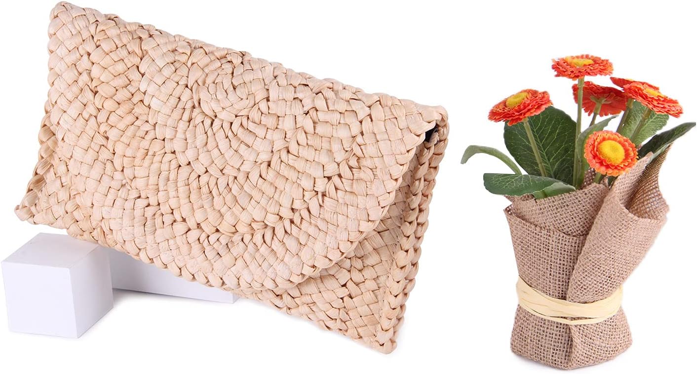 KUANG! Womens Straw Clutch Purse Handbag Shoulder Clutch Envelope Wallet Beach Straw Purse for Ladies - Image 4
