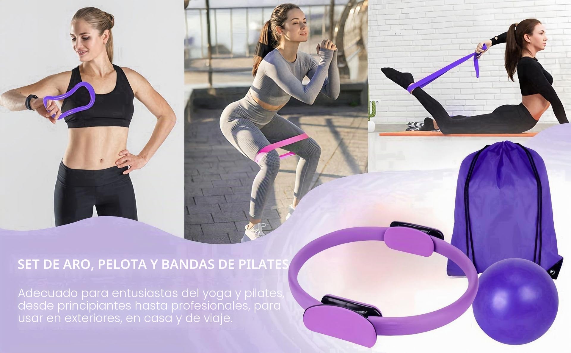 Kit Pilates en Casa 13 Pcs, Pilates Accesorios para el ejercicio familiar, Anillo de 30 cm, Pelota de 25 cm, Bandas de Resistencia, Bolsa de Transporte, Pilates Essentials Kit Regalo para Mujeres