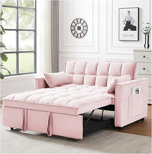 Sofá cama convertible 3 en 1, sofá biplaza de terciopelo, sofá cama extraíble con cama extraíble, asiento reclinable con respaldo ajustable para