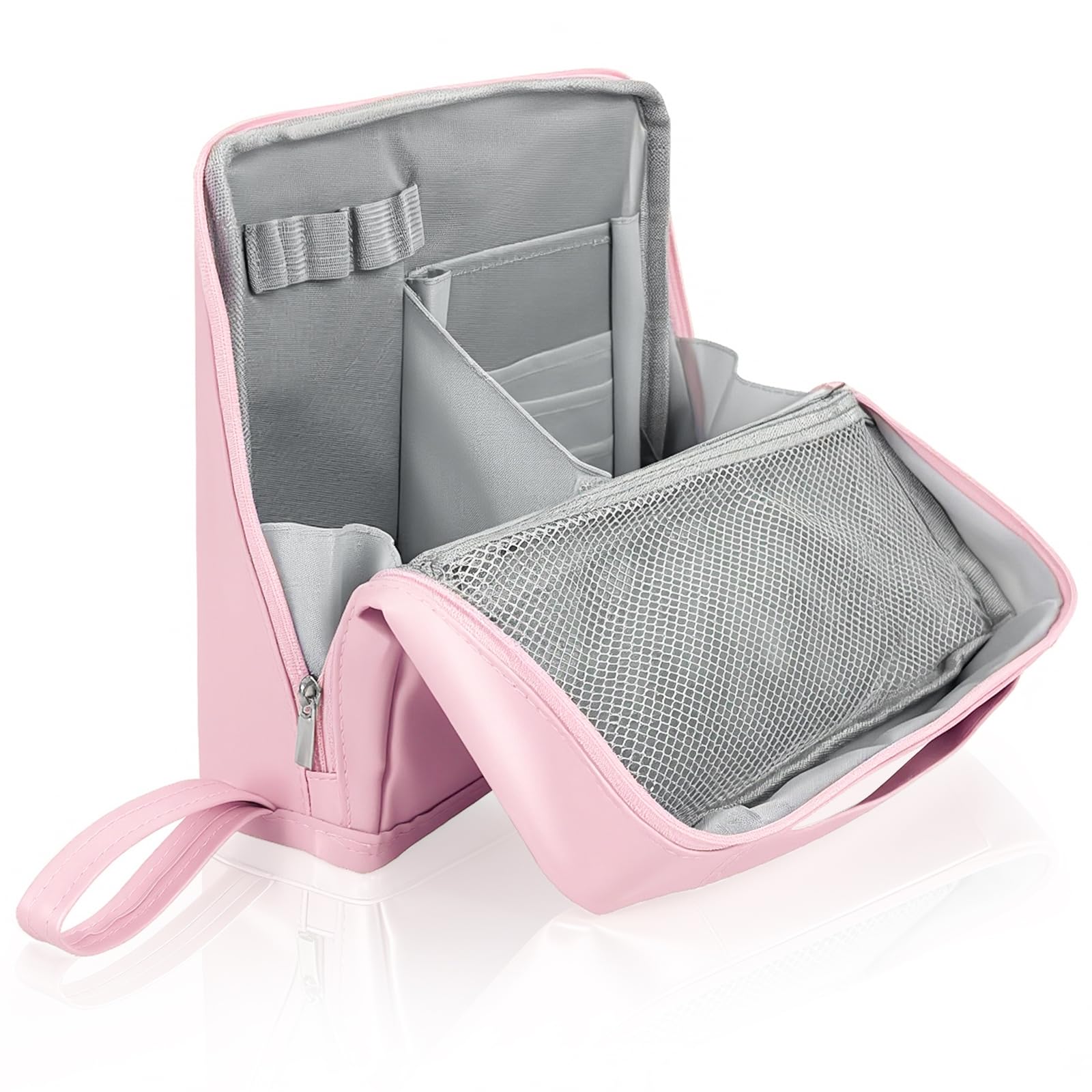 seektik Standing Makeup Bag, Stand Up Makeup Bag with Multiple Compartments & Brush Storage, Waterproof Portable Foldable Travel Toiletry Bag Cosmetic