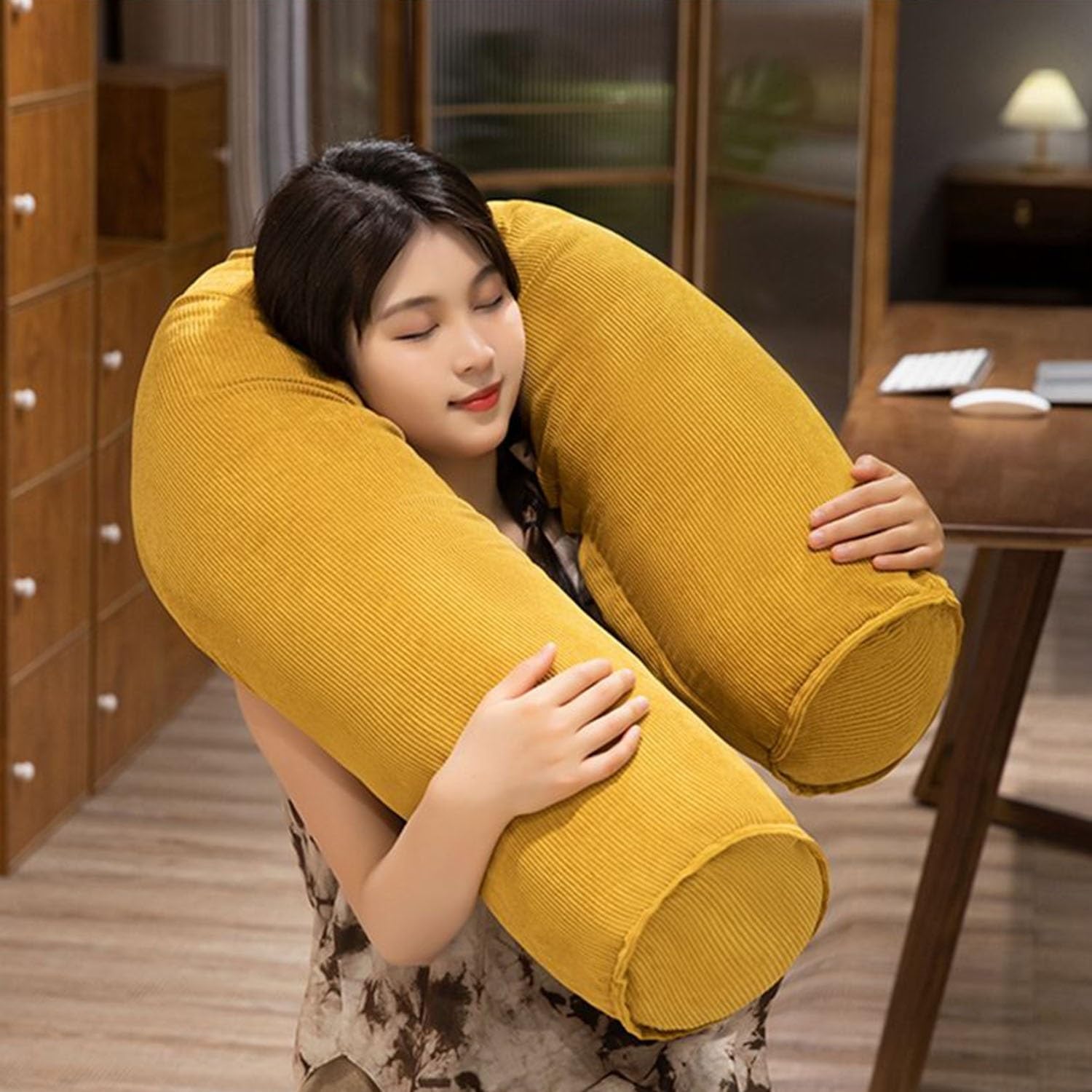 Cuscino cilindrico rotondo in velluto a coste in memory foam, sfoderabile e lavabile, per supporto per schiena, collo e gambe, morbido cuscino cilindrico per abbracciare e dormire (20 x 120 cm)