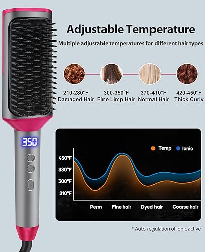 Miniatura 4 de Cepillo alisador de cabello  Cepillo térmico para mujer, más 3 cerdas densas de cerámica para cabello grueso y rizado, 16 temperaturas, cepillo