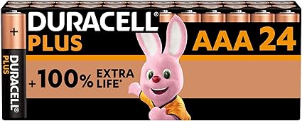 Las pilas Duracell Plus AAA ofrecen hasta un 100 % de duración extra, son fiables para dispositivos cotidianos, vienen en un embalaje sostenible sin plástico y tienen una durabilidad de hasta 10 años en almacenamiento.