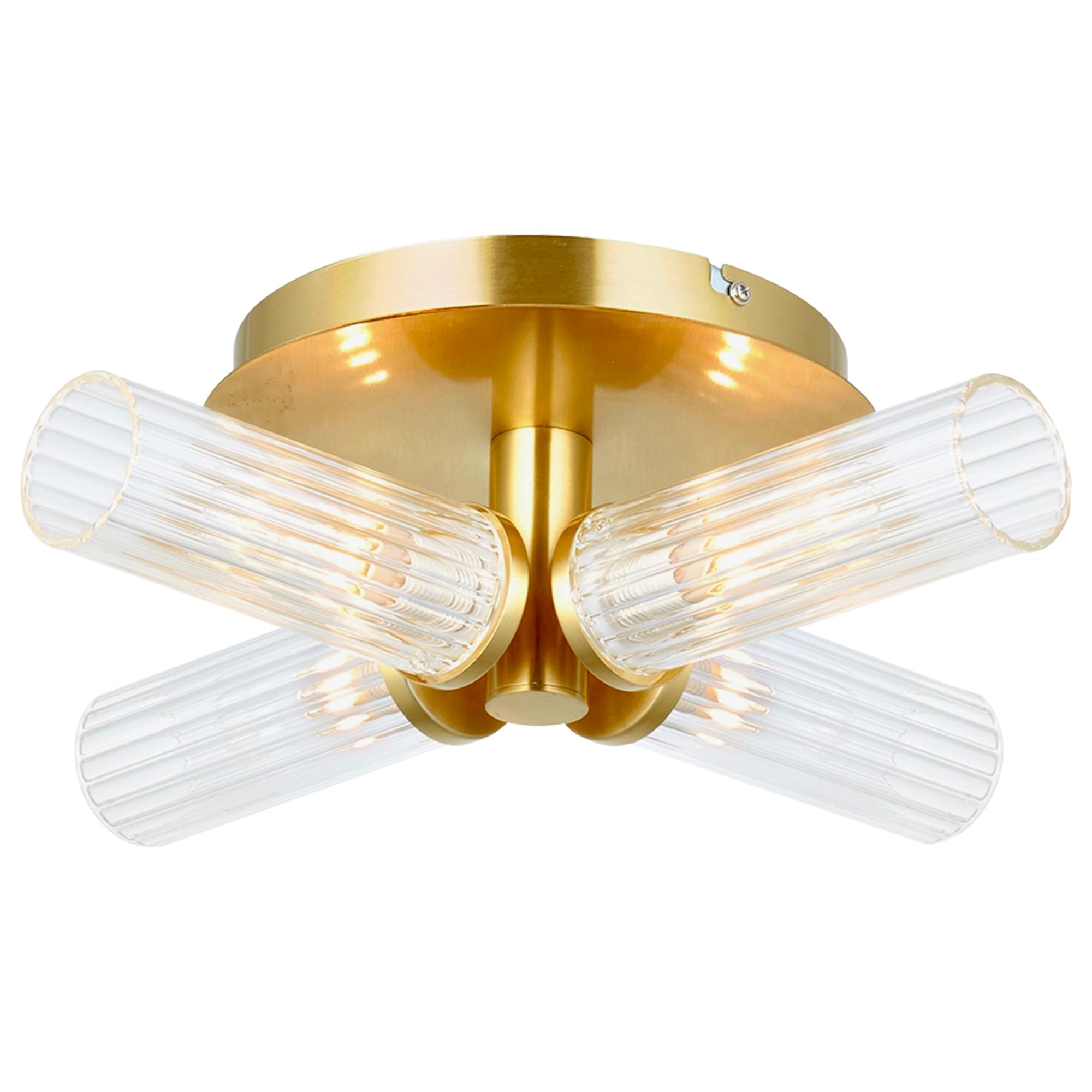 National Lighting Taylor 3W 4lt Semi Flush Ceiling Light - Brushed Gold Bathroom Light with Clear Ribbed Glass Shades - IP44 Rated G9 LED Compatible Lighting for Modern Bathroom Interiors