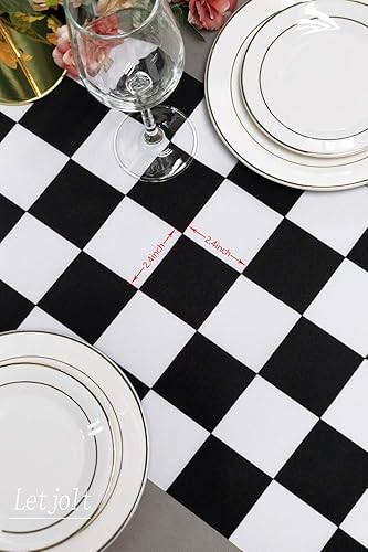 Miniatura 4 de Camino de mesa con temática de tablero de ajedrez en blanco y negro para aniversarios, corredores, cenas, fiestas, cumpleaños, bodas, fiestas al