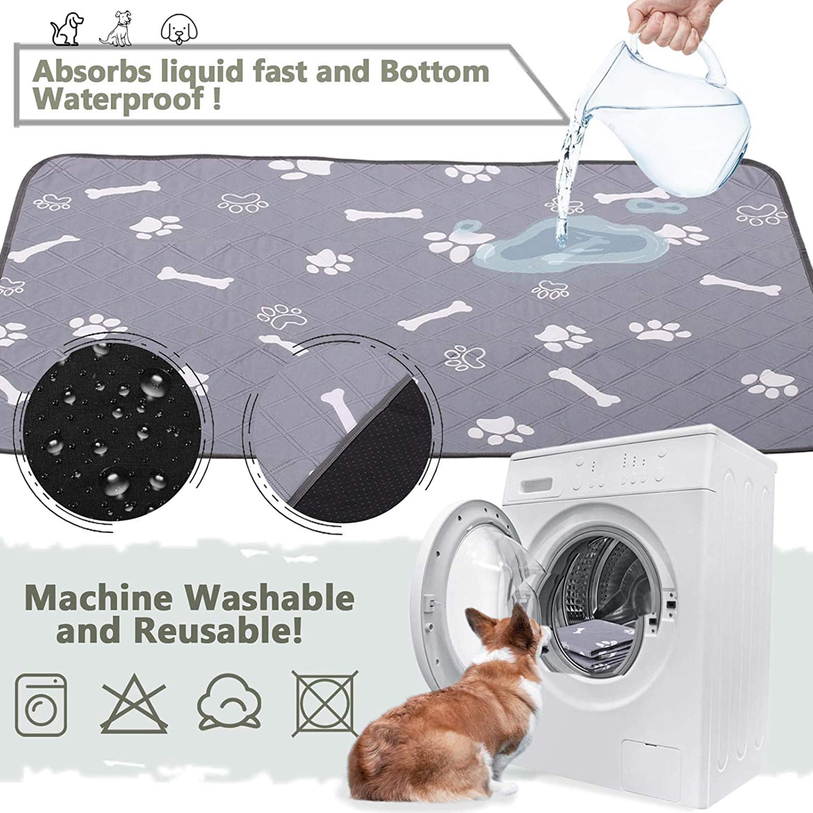 2 Pack Réutilisable Tapis Éducateur Chien,Tapis De Dressage Chien Chat De Dressage Lavable, Absorbant Rapide, Tapis De Propreté pour Chien avec Base Imperméable Et Antidérapante