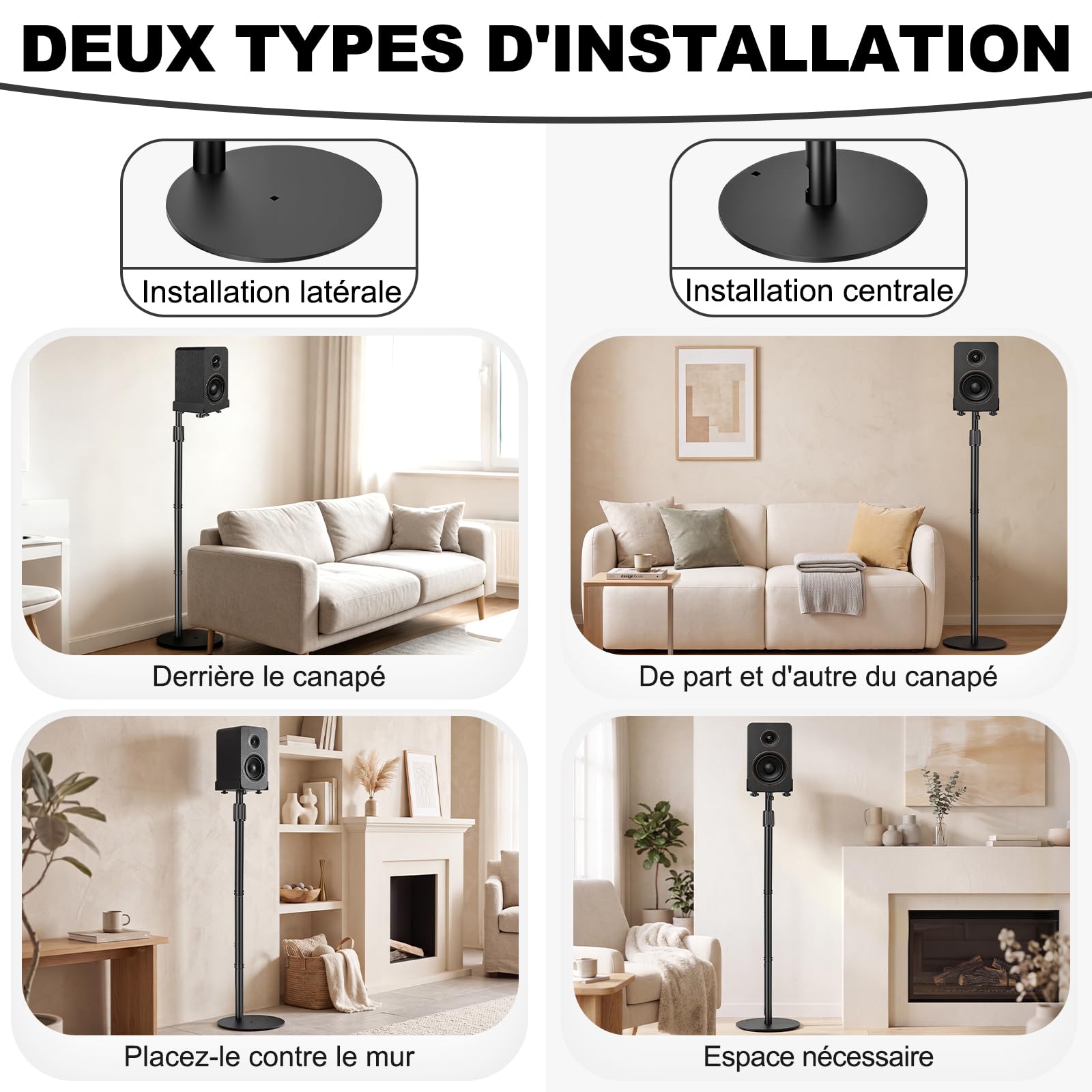 OUUTMEE Lot de 2 Support Enceinte Réglable en 3 Parties, Jusqu'à 10KG
