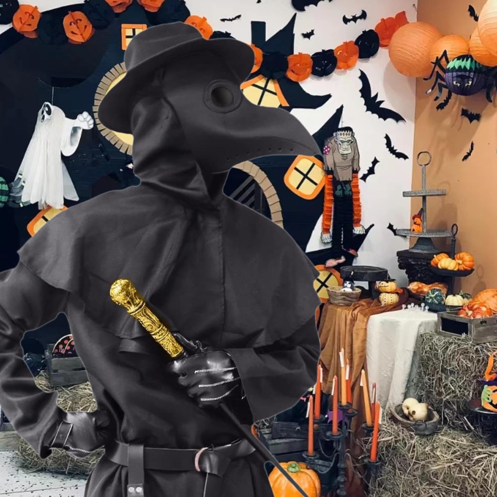Pest Arzt Kostüm Set Halloween Grusel Cosplay Verkleidung Atmungsaktiv für Motto Party 1 Stück- 130