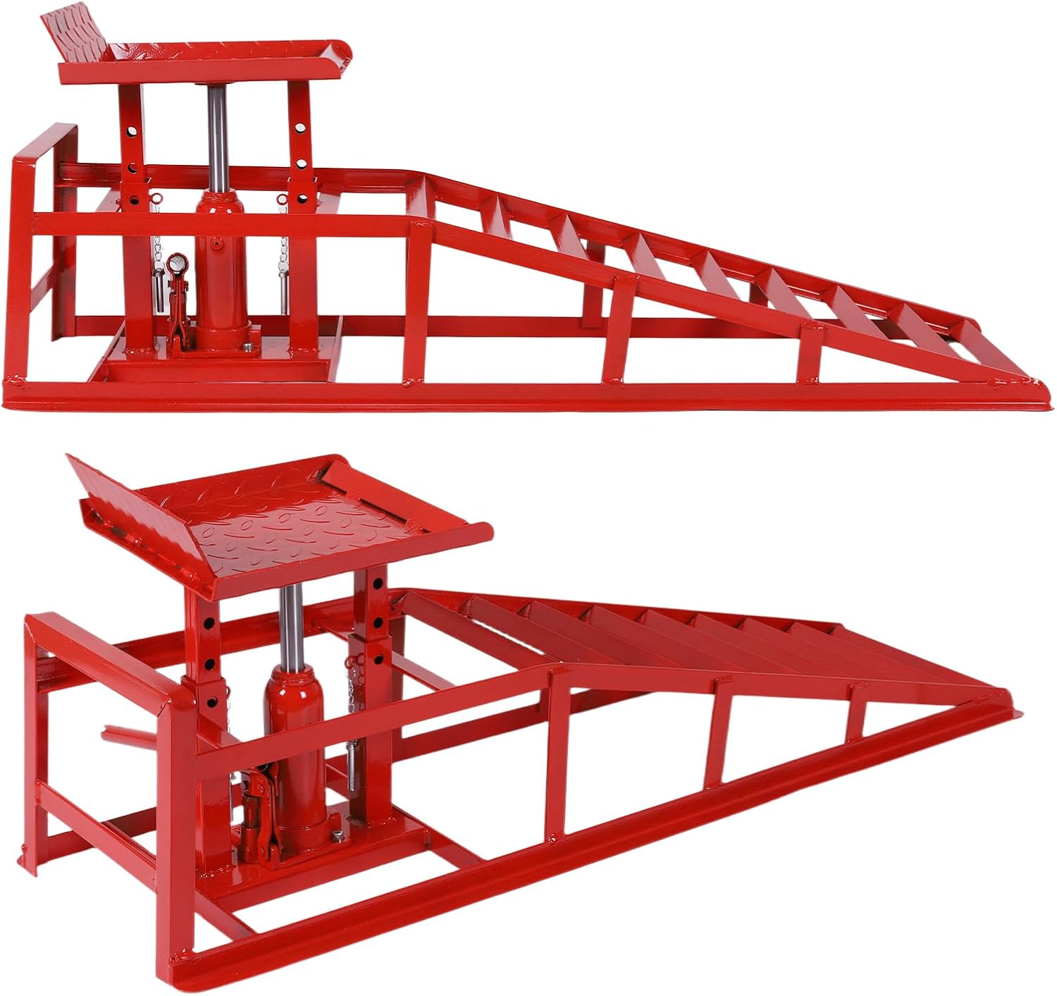 ETOYA 2 PCS Hydraulic Car Ramp, 11065LBS 5T Heavy Duty Car Ramps with Hydraulic Jack, Steel Car Ramps for Oil Changes High Lift 9"-15" for Oil Change, DIY Garage, Truck & SUV Maintenance