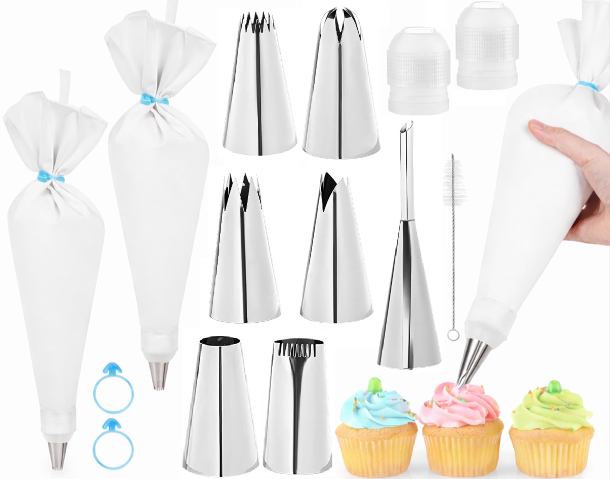 Westmark Poche à Douille, Avec Adaptateur Avec 6 Douilles, 8 Pièces, Longueur : Env. 27 Cm, Coton Enduit/Acier Inoxydable, Steel, Blanc/Argenté, 31002260