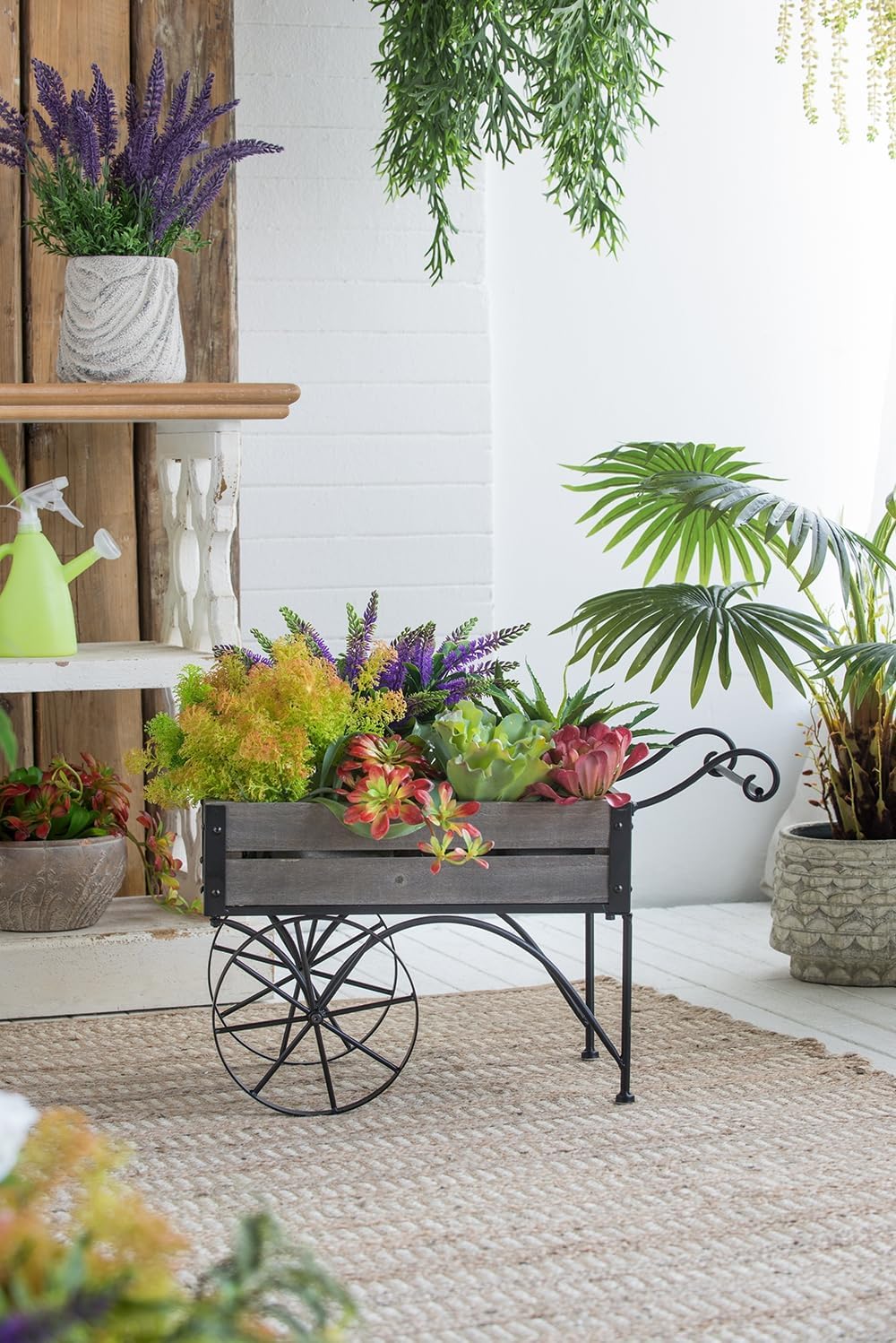 Vintage-Style Plant Trolley - 24.4x12.6 Iron & Pine Planter Rack with Dual Wheels, Black