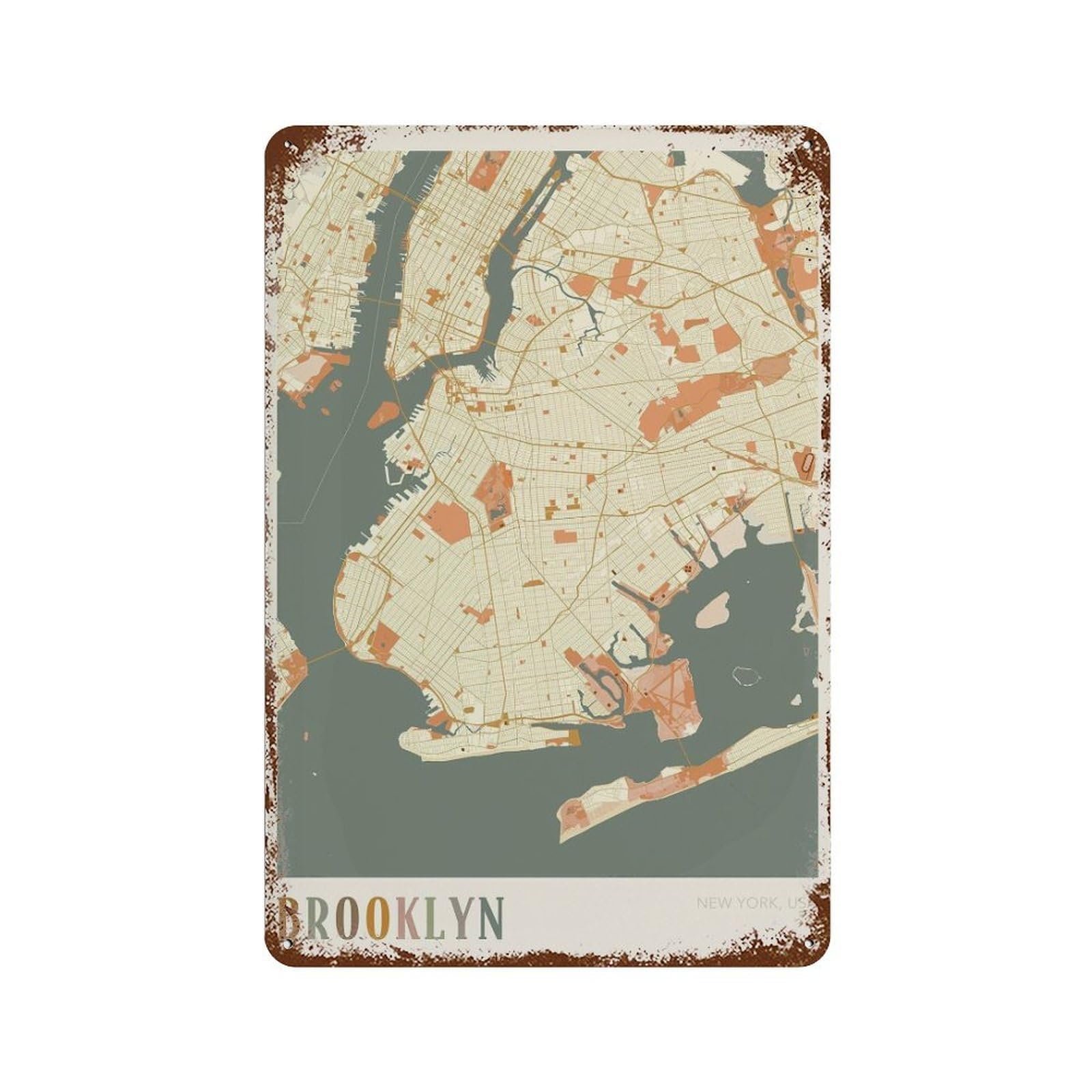 xiaoxiaoshen Brooklyn Map New York Travel Gift Boho (2) Wall Decor Art Metal Tin Poster Modern Home Decor Art Home Bar Shop Decorations Vintage Sign 30x20cm