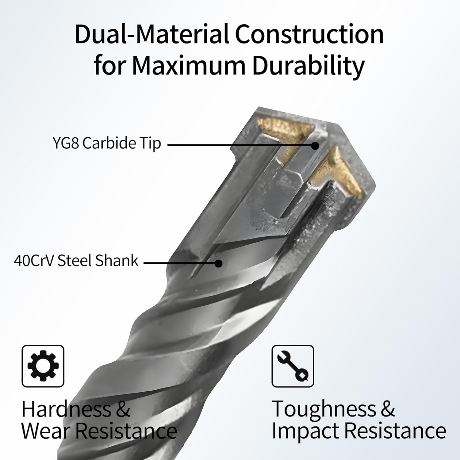 SDS Plus Masonry Drill Bit Set, 7pcs 6.3in (160mm) Rotary Hammer Drill Bits with Storage Case 4-Cutter Cross Tip Double Thread Tungsten Steel Concrete Drill Bit for Concrete, Brick, Stone, Walls