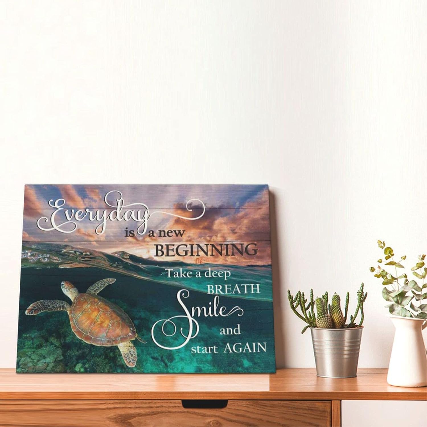 Turtle Sea Wall Art Ocean Inspirational Picture Absract Animal Canvas Motivational Painting Wall Decor Quotes Mordern Artwork Prints Home Decorative For Living Room Bedroom Bathroom Framed 12x16inch Turtle Ocean Inspiration Quotes 12x16inch