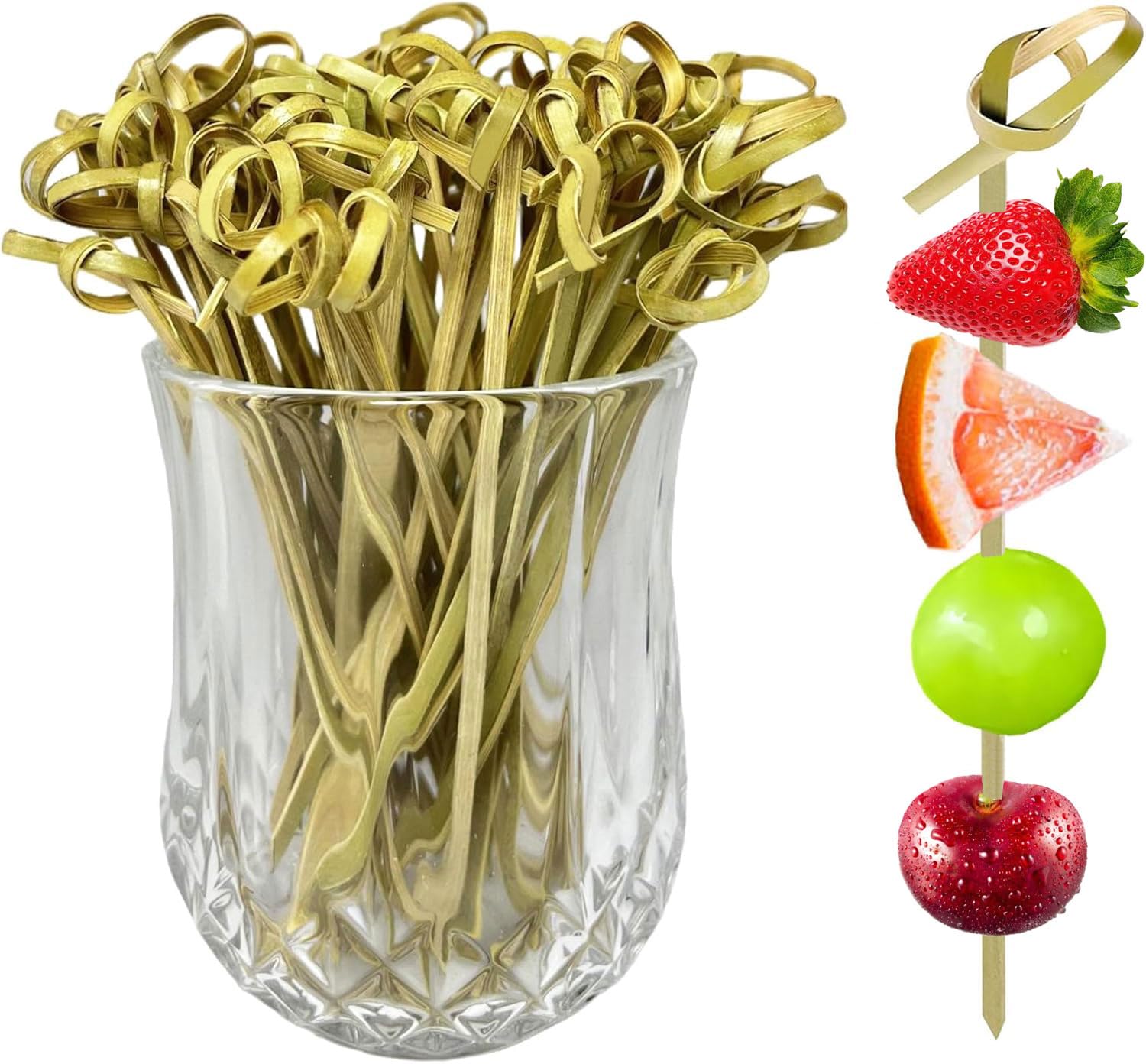 200 PCS Bamboo Knot Skewers,Cocktail Picks Fancy Toothpicks for Appetizers
