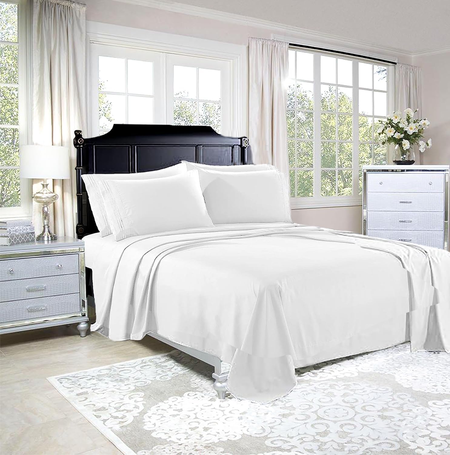 Lux Designs 6 PC Queen Size Bedding Sheets & Pillowcases Deep Pocket Cooling