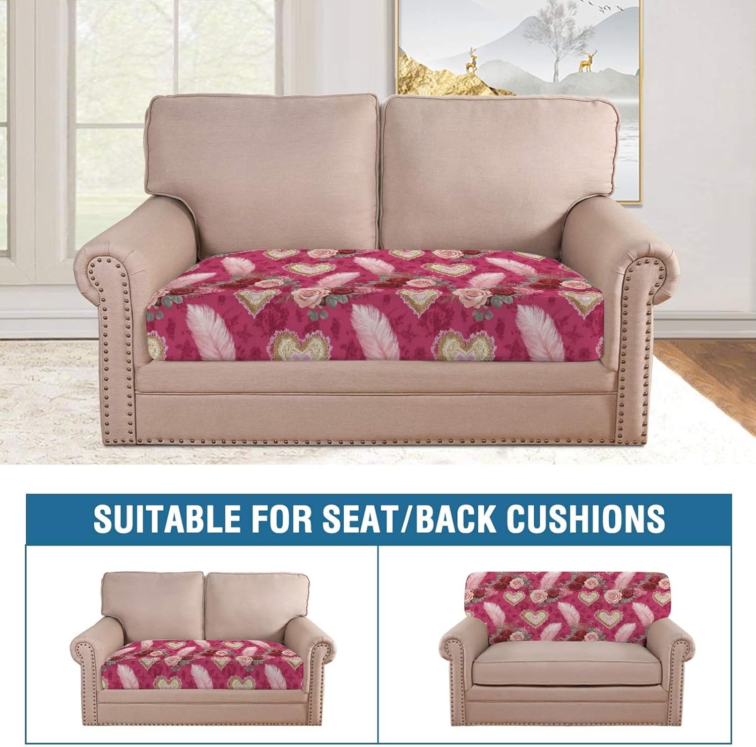 Pink Rose Glow Loveseat Covers Couch Covers for 2 Cushion Couch, 2-Piece Stretch Sofa Slipcovers Anti-Slip Washable Furniture Protectors for Dogs Pets