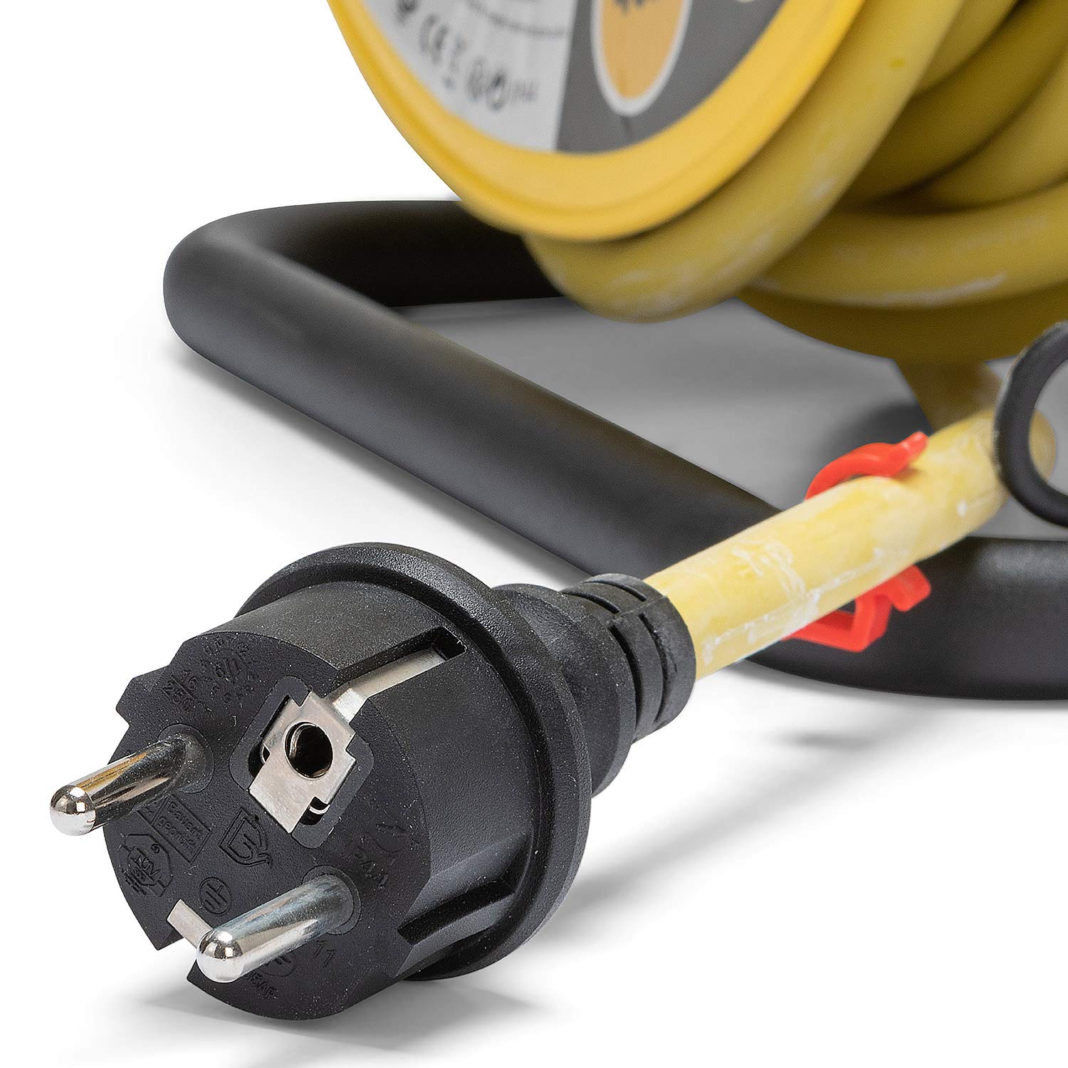 Stak REELPRO-FR-40- Enrouleur Rallonge Électrique 40M, Rallonge Prolongateur Multiprise avec 4 Prises IP44(2P+T) 16A et Câble 3G2.5mm² Waterproof en Néoprène - Bricolage, Chantier, Jardin, Acier/Jaune