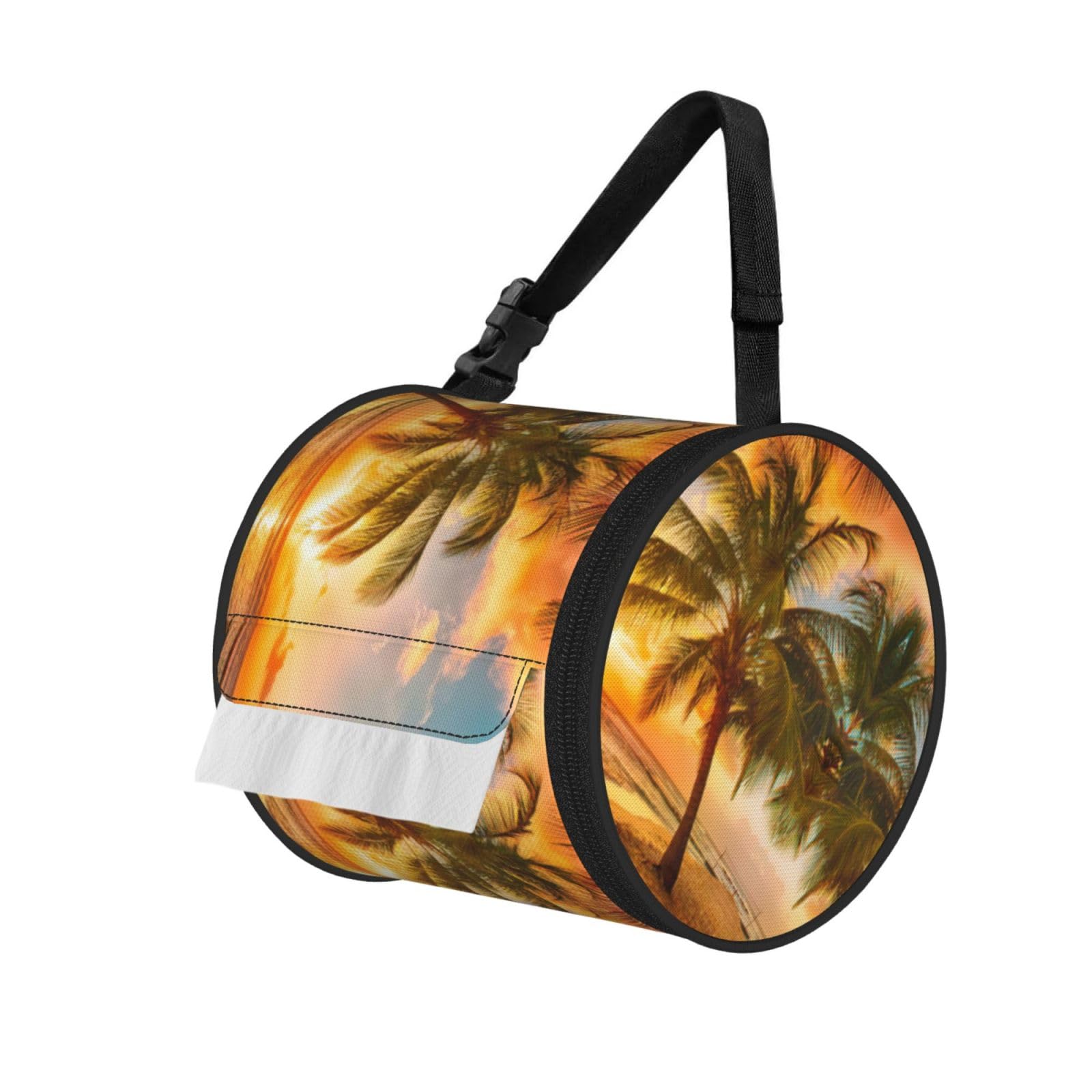 Tropical Beach Palm Tree Sunset Print Fashion Tissues Organizer Box, Hanging Tissue Holder For Purse Coins For Car Office Daily Outing