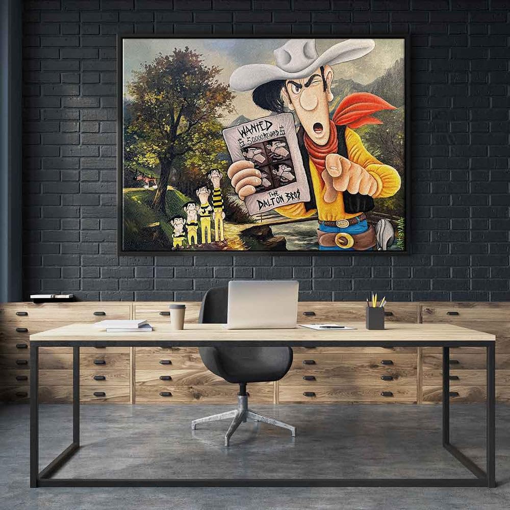 DotComCanvas Leinwandbild Die Daltons on the run Lucky Luke Comic Cartoon quer Größe 100 X 75 CM, Farbe Ohne Rahmen