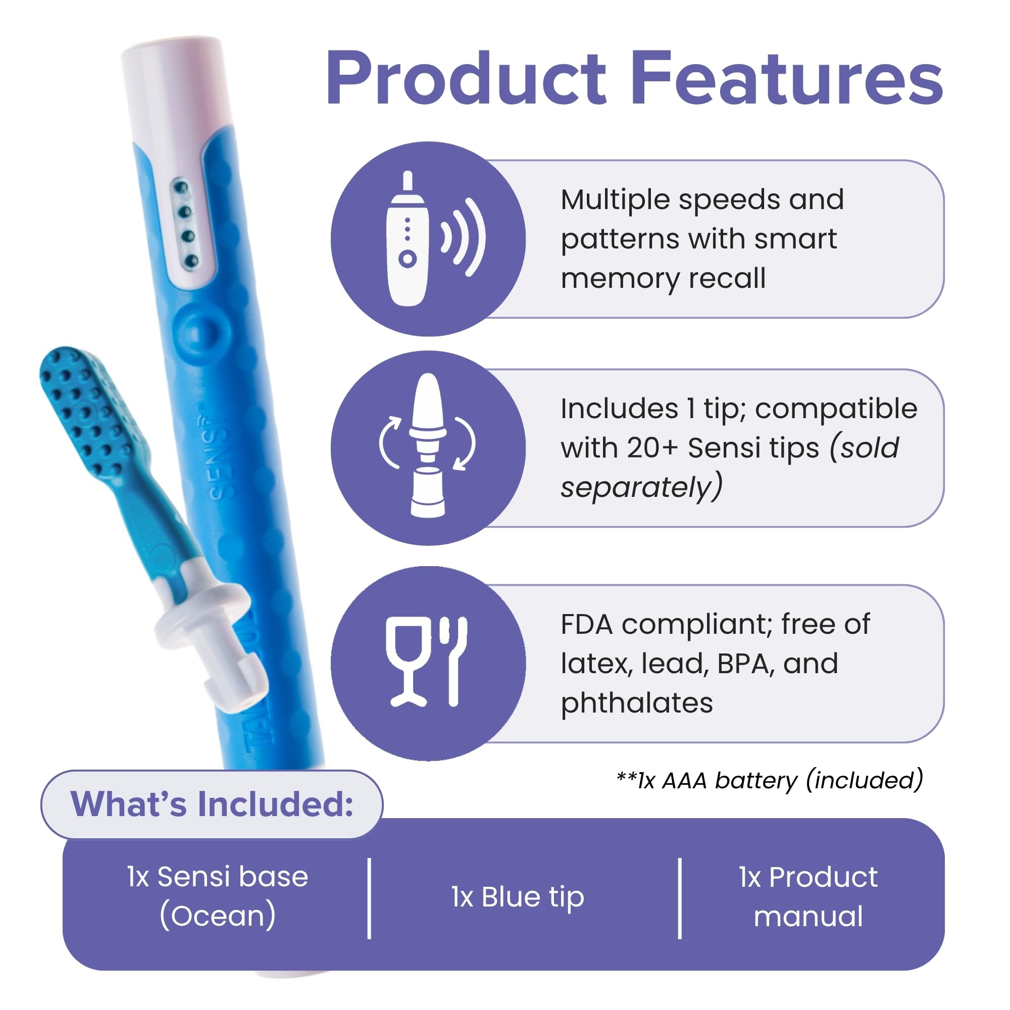 TalkTools Sensi Outil de thérapie sensorielle pour la parole et l'alimentation, produits sensoriels pour autisme, outils de TDAH, cadeaux d'orthophonie pour enfants autistes (bleu océan)