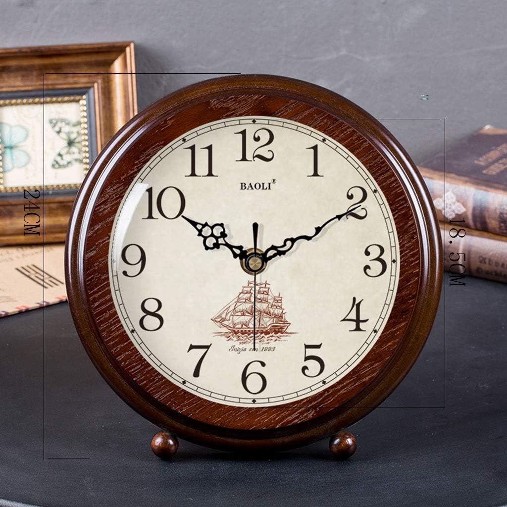 Retro Desk Clock Retro Table Clock/Deskclock -European Solid Wood Clock Simple Living Room Silent Table Clock Modern Bedroom Creative Pendulum Clock Table Clock (Size : 18.5 * 24cm/10in)