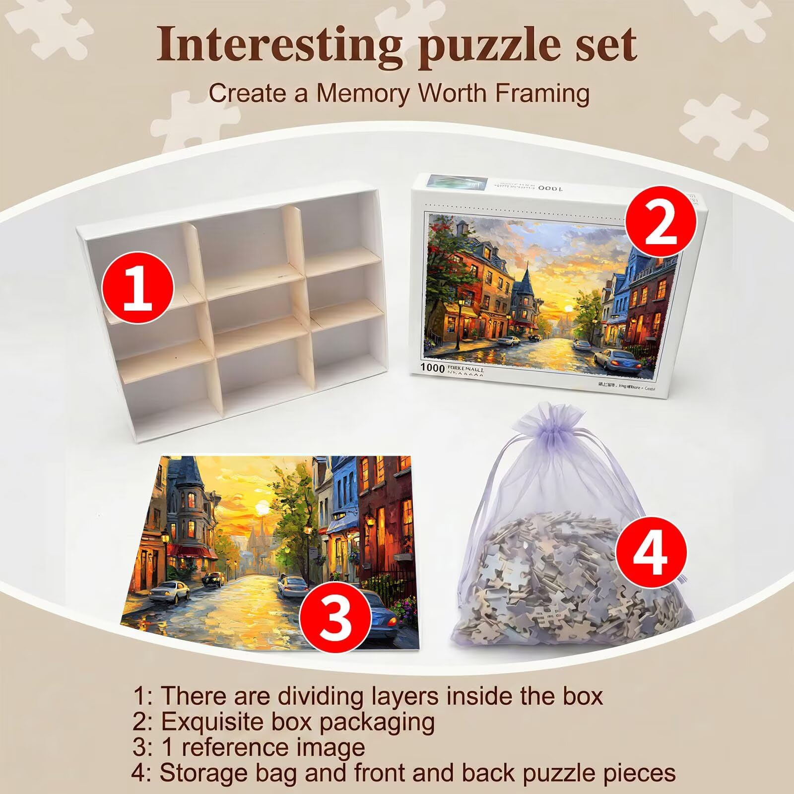 Città strada Puzzle 1000 Pezzi per Adulti, Puzzle in Legno - Collezione Classica con Poster Incluso - Sfida di Concentrazione e Passatempo Antistress, Gioco Educativo per Famiglia, 75 x 50 cm f0-51