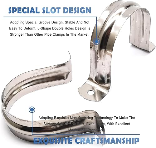Miniatura 5 de Nge Abrazadera de correa de tubo rígido de 3 pulgadas, correa de dos agujeros, clip de tubo de soporte en U, soporte de sujeción de tubo de acero