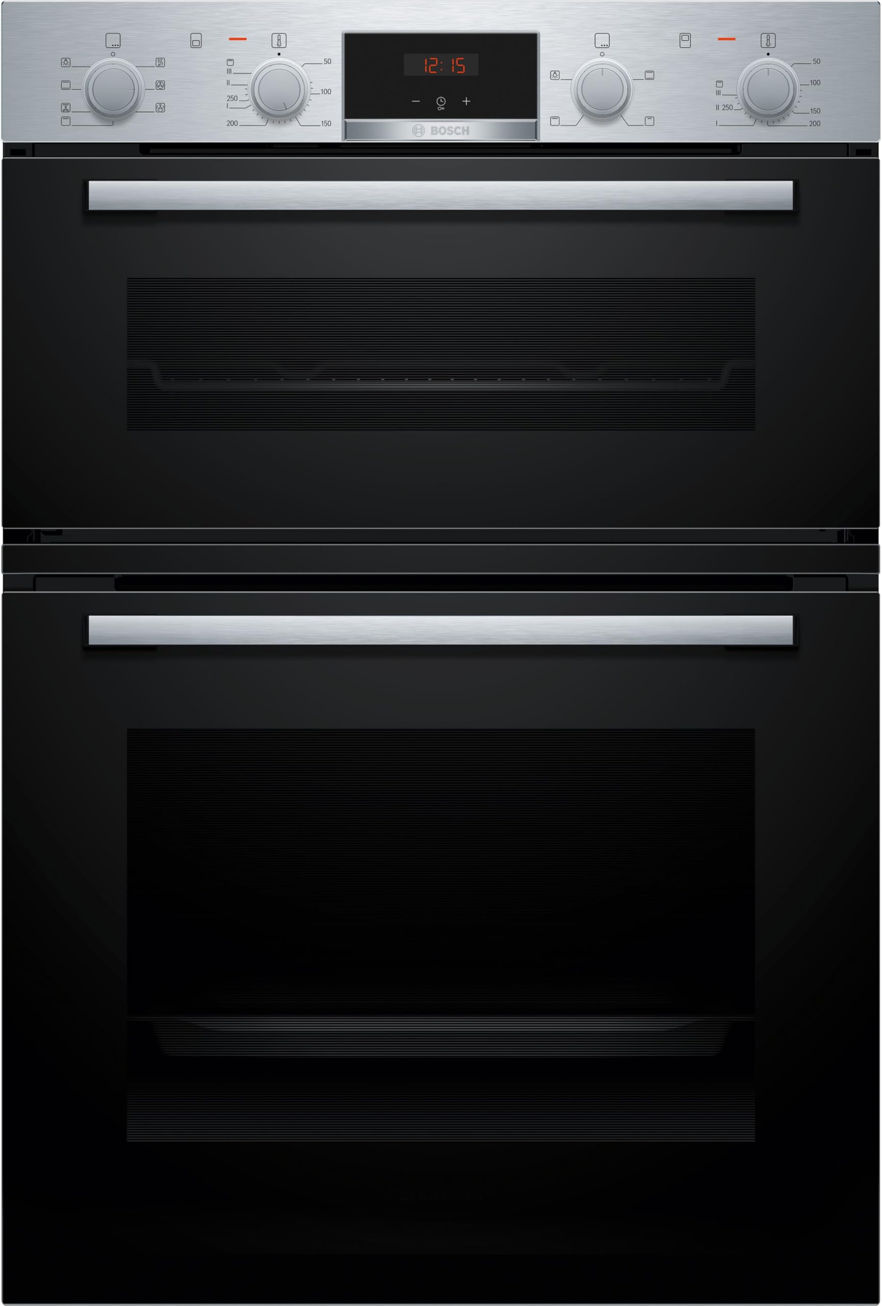 Bosch Bosch, Series 4, MBA533BS3B, 60cm Built-in Double Oven with 3D Hotair, EcoClean Direct, LED-display control and Pop-out knobs in