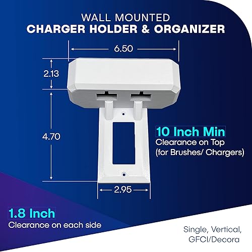 Miniatura 2 de Soporte para cepillo de dientes eléctrico, montaje en pared, compatible con Oral-B, soporta 2 cargadores, se monta solo en una sola toma GFCIDecora