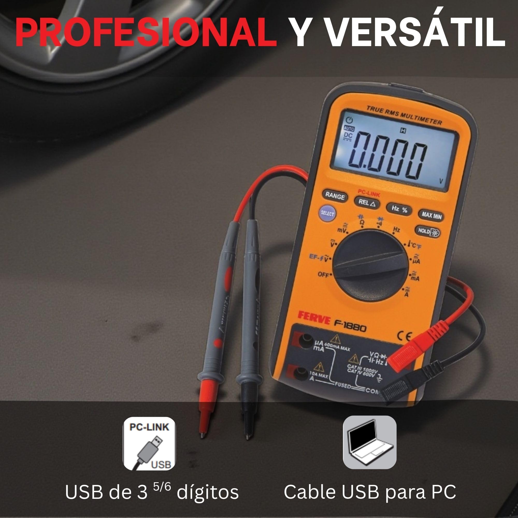 Ferve F-1880 Multímetro Digital con Conexión USB, 0