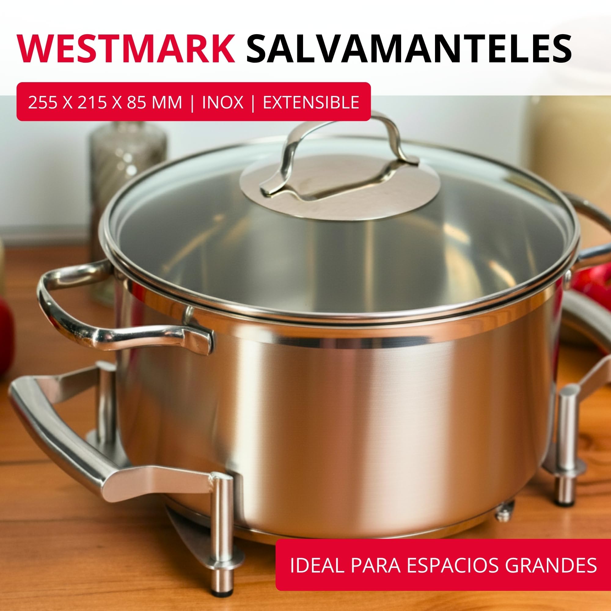 Westmark Salvamanteles extensible, Longitud: 18 a 42 cm, Acero inoxidable, Flexi, Color: plateado, 16412260