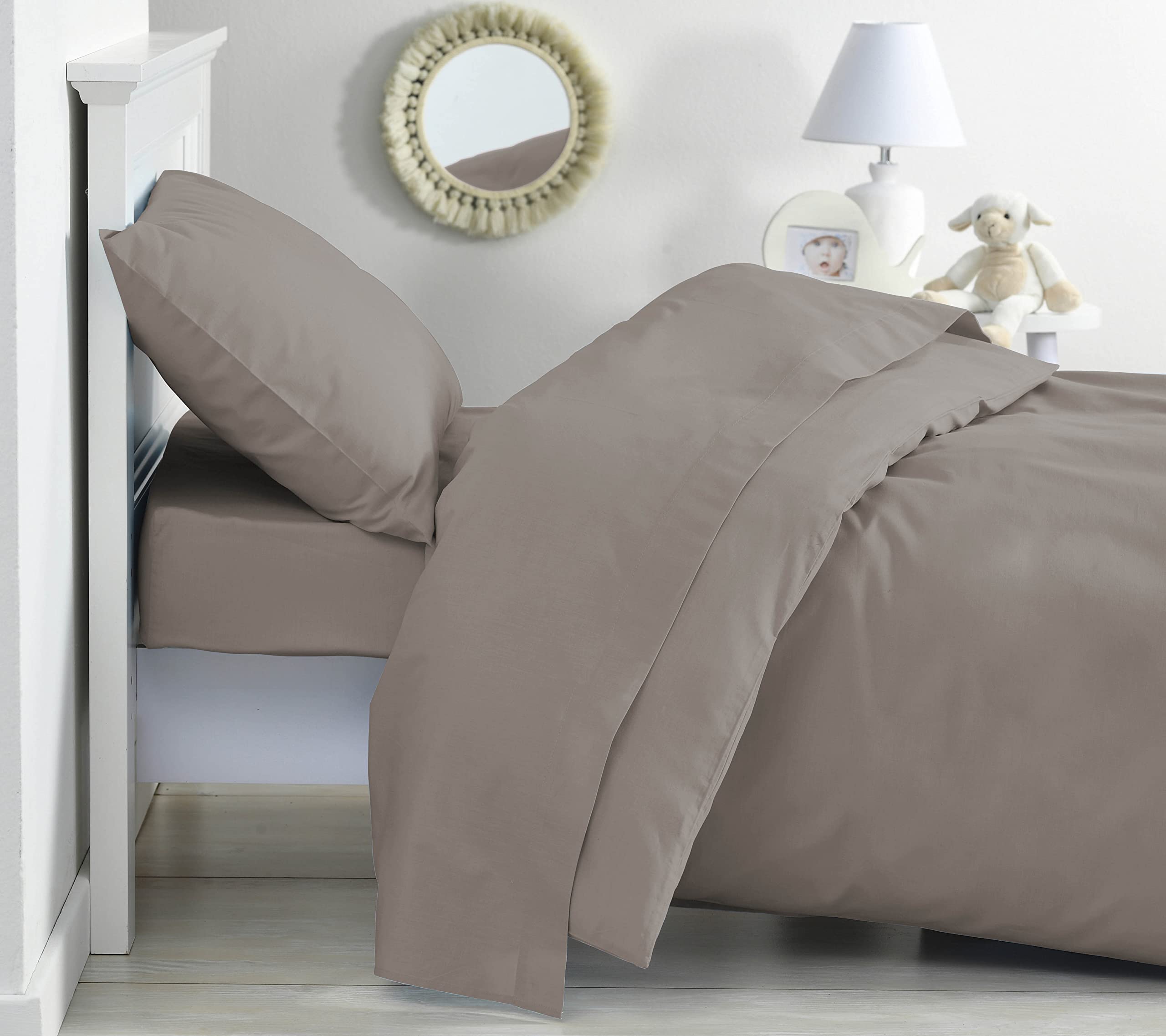 P'tit Basile Housse de Couette 75x120 ou 80x120 cm - 100% Coton Bio 57 Fils certifié sans substances nocives - Marron Taupe - pour couffin Berceau lit bébé 60x120 ou 70x140 cm - Rabat pour Border