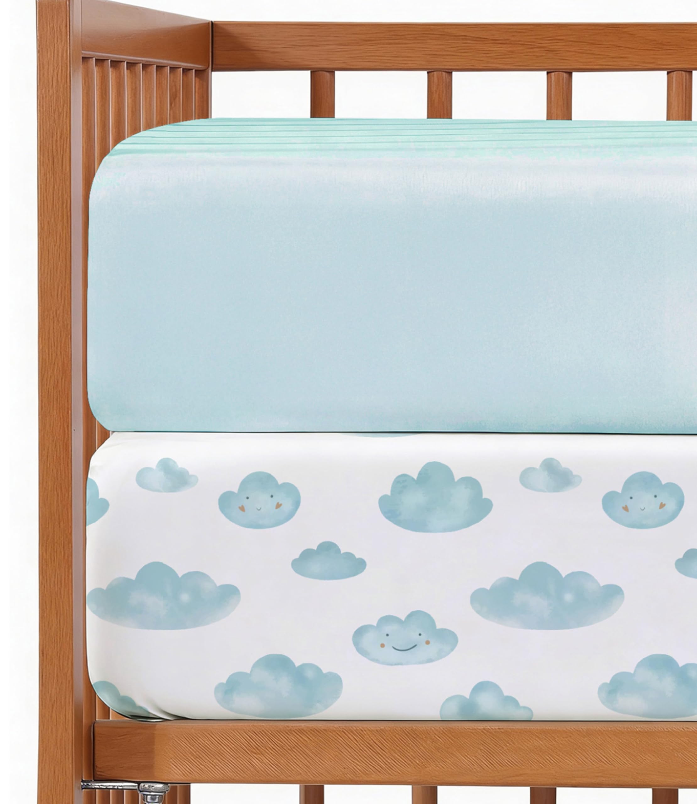 2-Pack Mini Crib Sheets Fitted - Pack N Play Sheets - 38 x 24in, Clouds